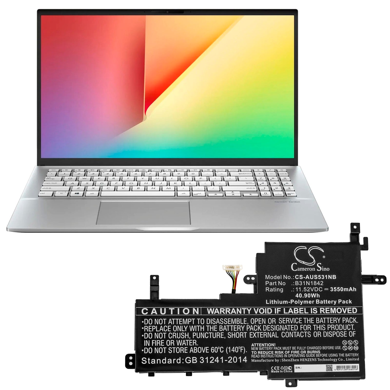 Li-Polymer Battery fits Asus, K531fa, K531fl, S531fa 11.52V, 3550mAh Notebook & Laptop Cameron Sino Technology Limited