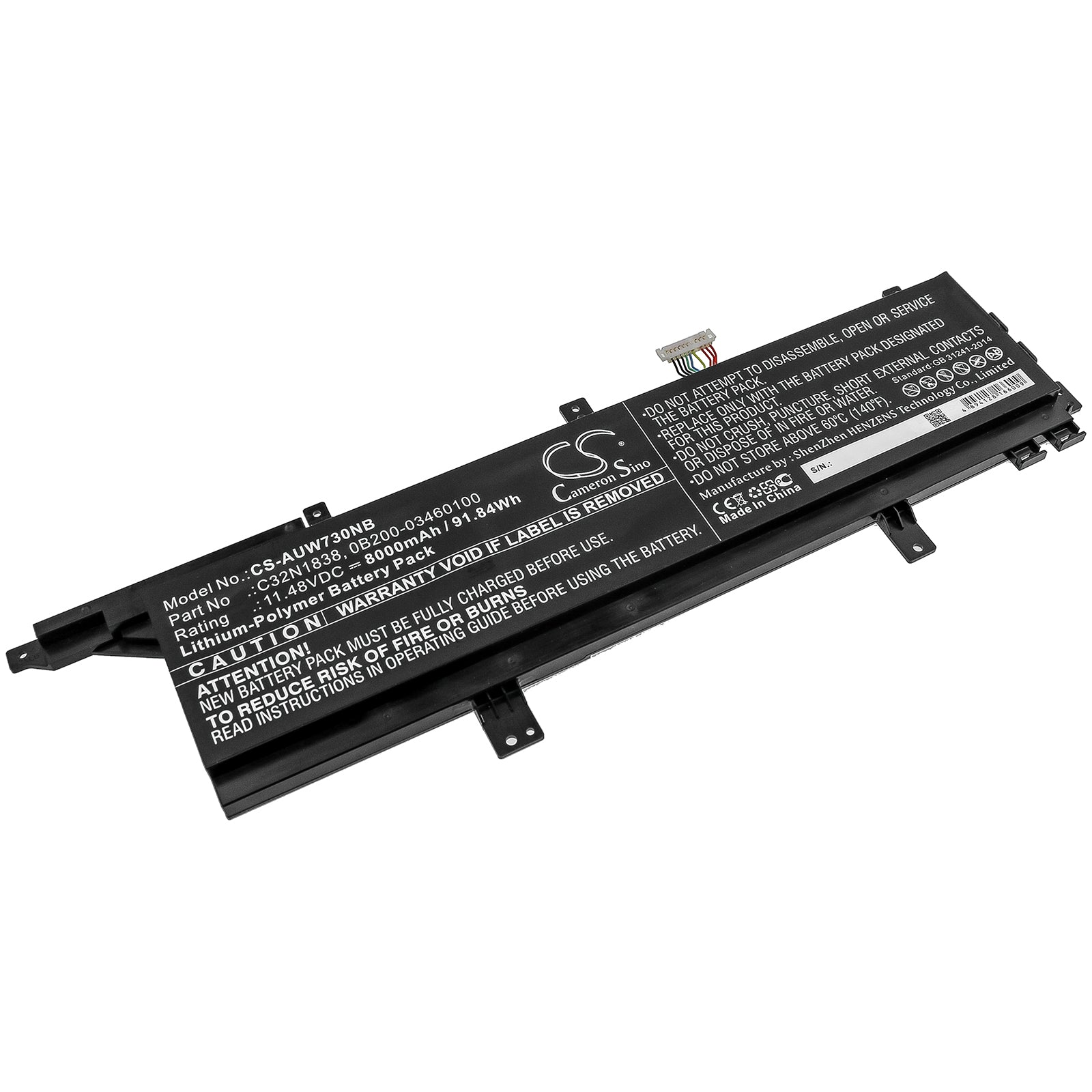 Li-Polymer Battery fits Asus, Proart Studiobook Pro X W730g5t, Proart Studiobook Pro X W730g5t-av009t 11.48V, 8000mAh Notebook & Laptop Cameron Sino Technology Limited