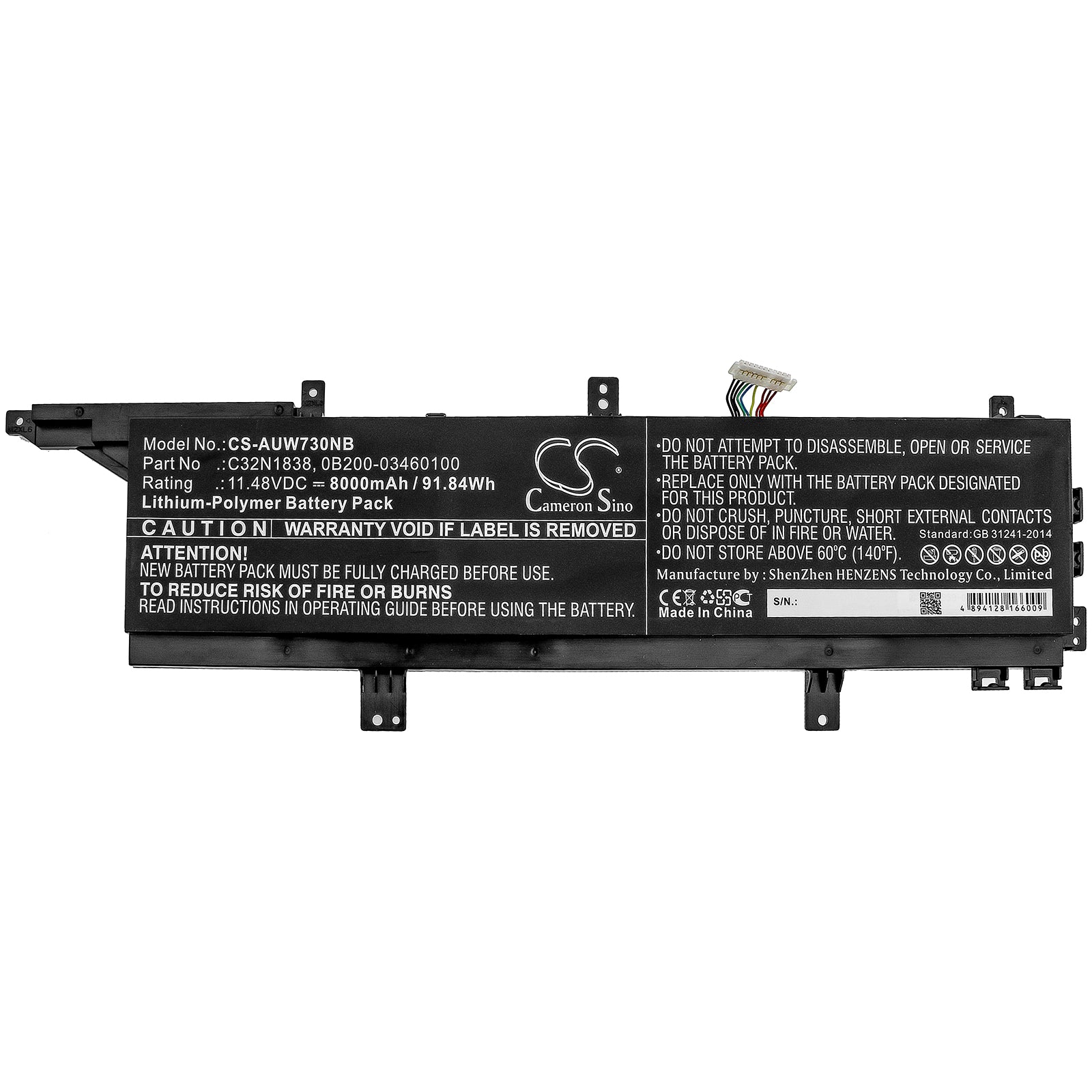 Li-Polymer Battery fits Asus, Proart Studiobook Pro X W730g5t, Proart Studiobook Pro X W730g5t-av009t 11.48V, 8000mAh Notebook & Laptop Cameron Sino Technology Limited