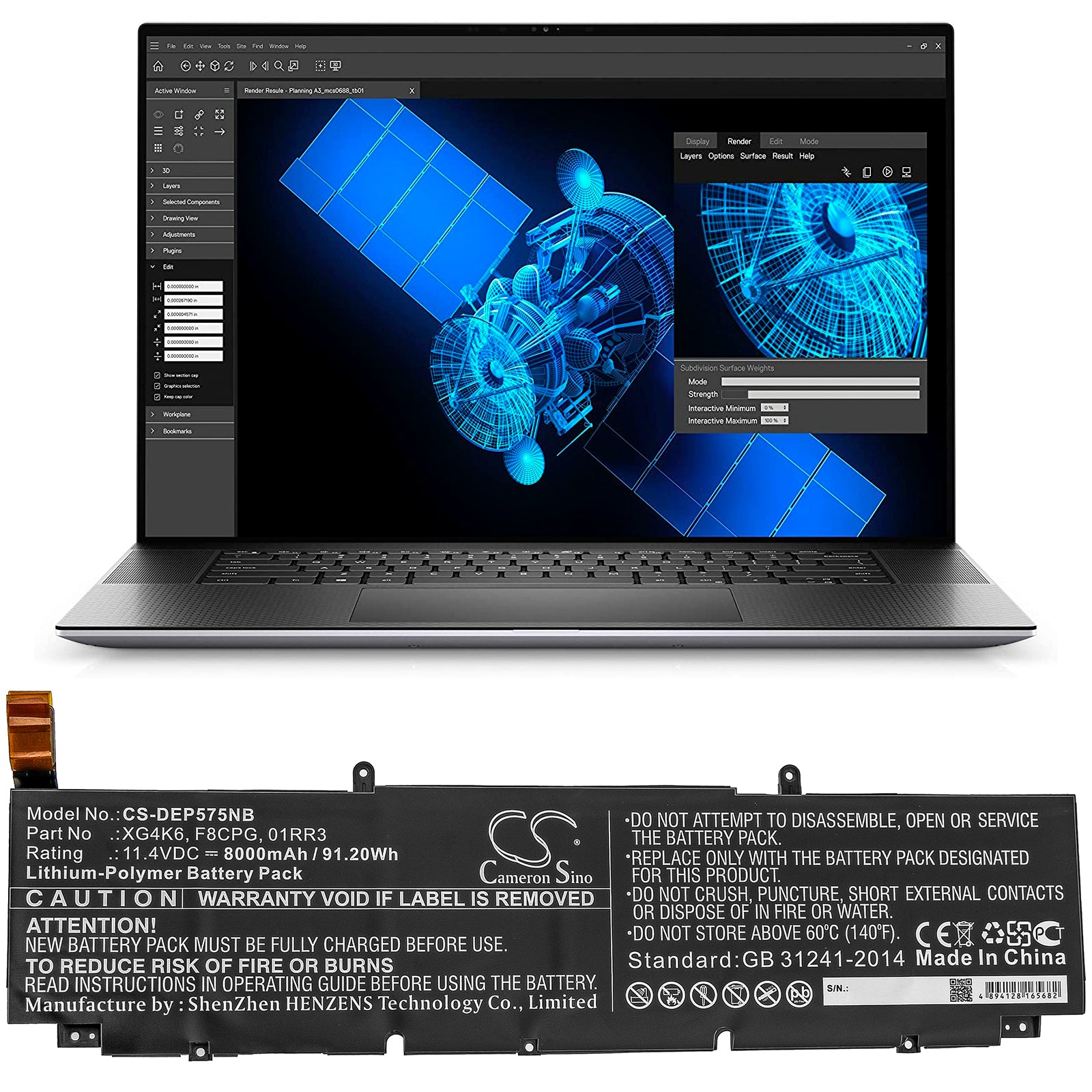 Li-Polymer Battery fits Dell, Precision 5750 0yy3v, Precision 5750 370p9, Precision 5750 3jgt0 11.4V, 8000mAh Notebook & Laptop Cameron Sino Technology Limited