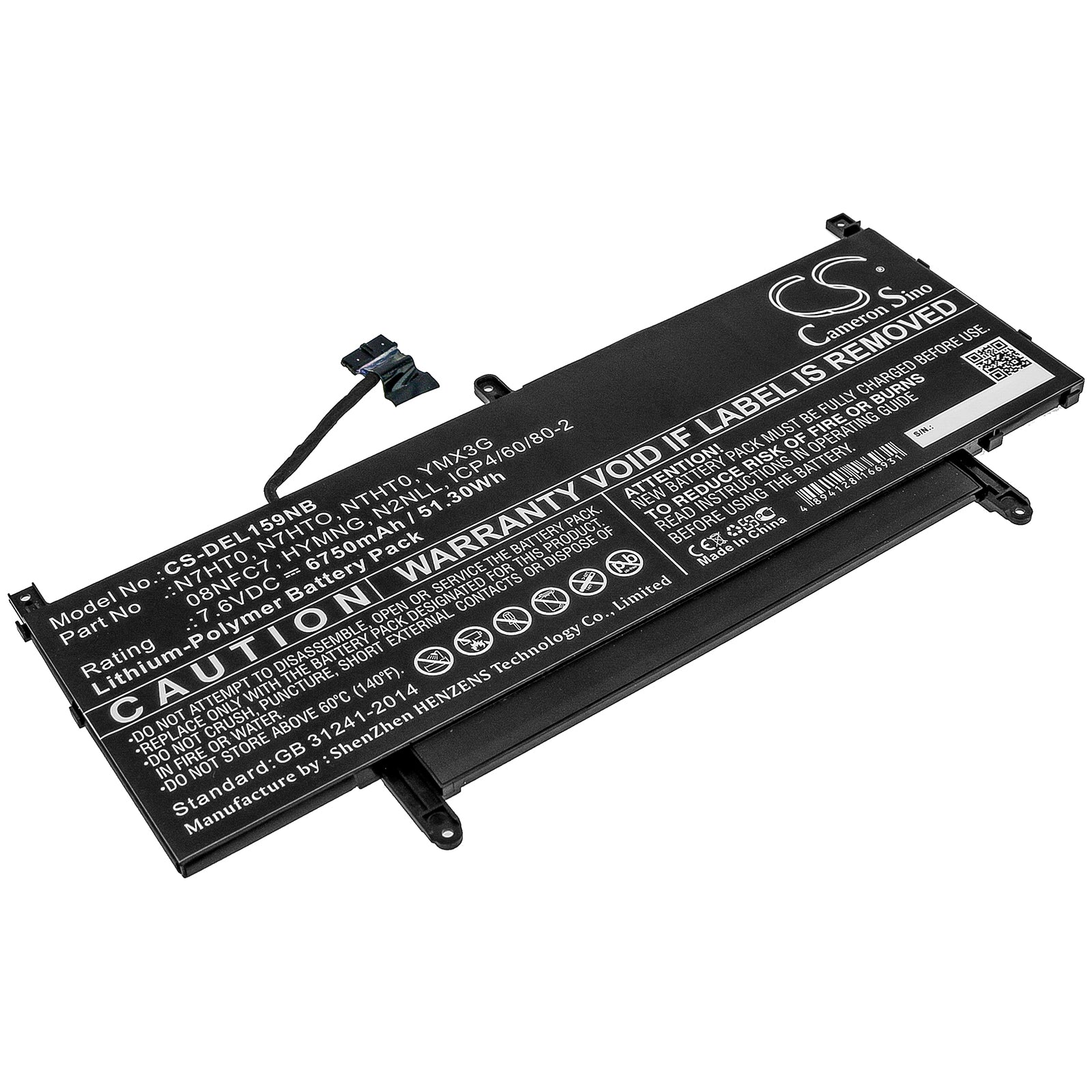 Li-Polymer Battery fits Dell, Latitude 15 9510 06df2, Latitude 15 9510 12ntw, Latitude 15 9510 16x54 7.6V, 6750mAh Notebook & Laptop Cameron Sino Technology Limited