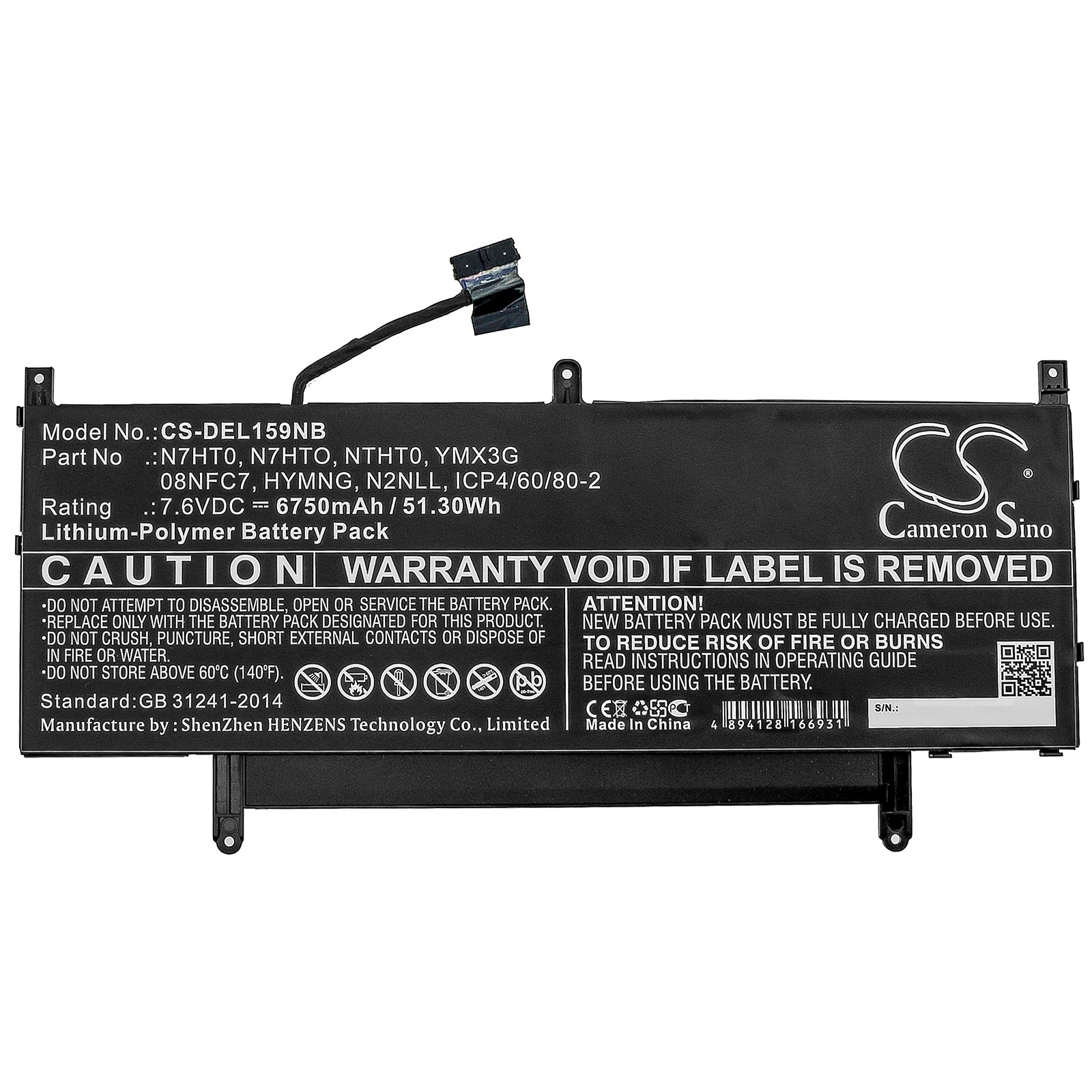 Li-Polymer Battery fits Dell, Latitude 15 9510 06df2, Latitude 15 9510 12ntw, Latitude 15 9510 16x54 7.6V, 6750mAh Notebook & Laptop Cameron Sino Technology Limited