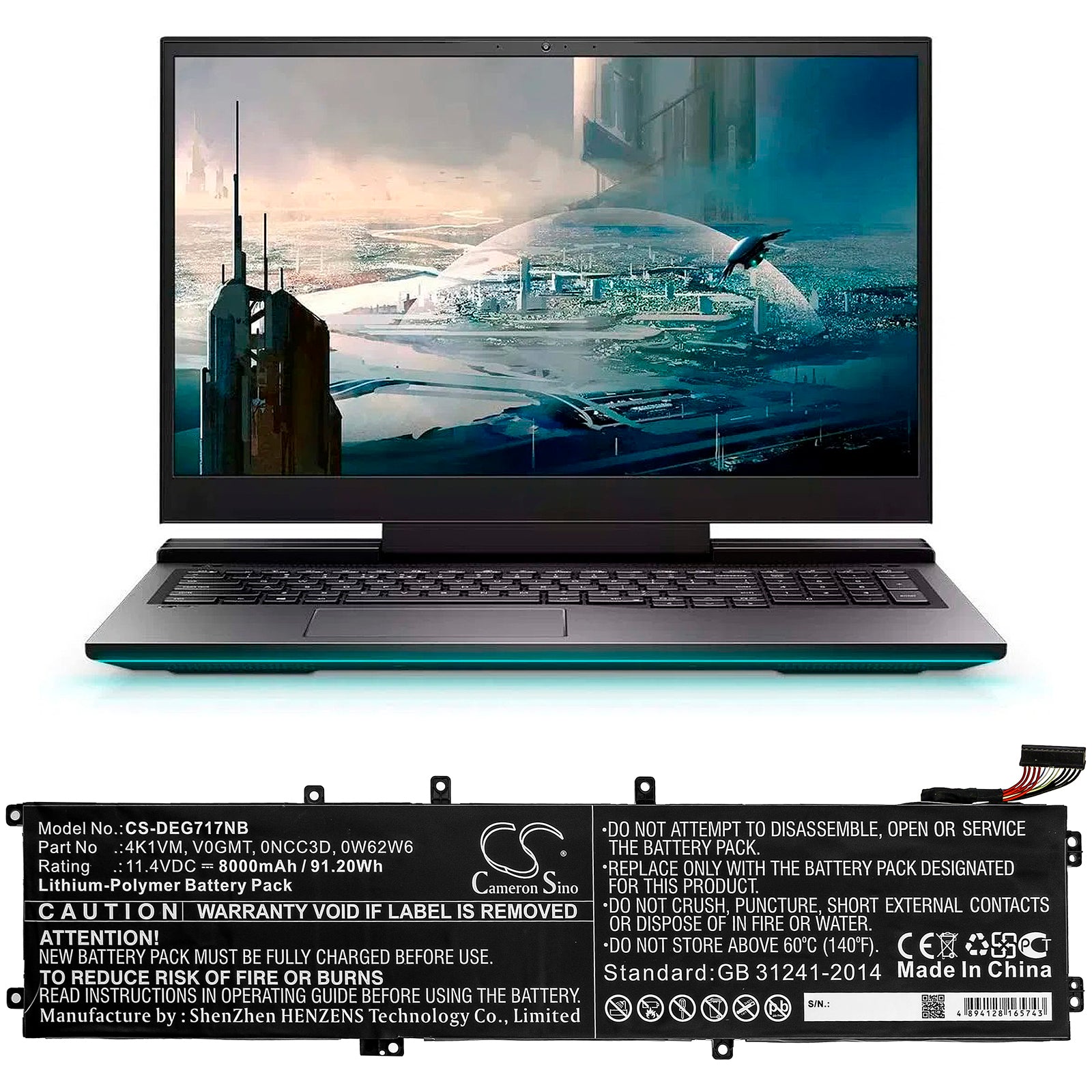 Li-Polymer Battery fits Dell, G7 17 7700 11.4V, 8000mAh Notebook & Laptop Cameron Sino Technology Limited