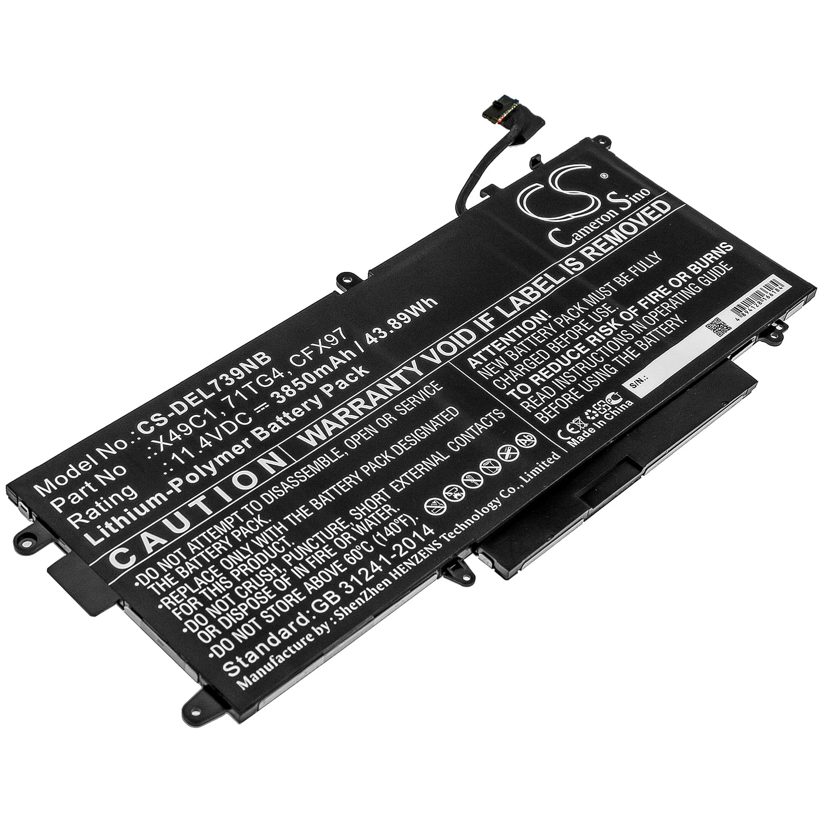 Li-Polymer Battery fits Dell, Latitude 5289 2-in-1, Latitude 7390 2-in-1 11.4V, 3850mAh Notebook & Laptop Cameron Sino Technology Limited