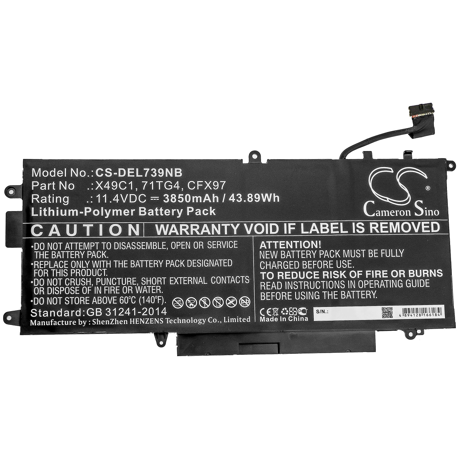 Li-Polymer Battery fits Dell, Latitude 5289 2-in-1, Latitude 7390 2-in-1 11.4V, 3850mAh Notebook & Laptop Cameron Sino Technology Limited