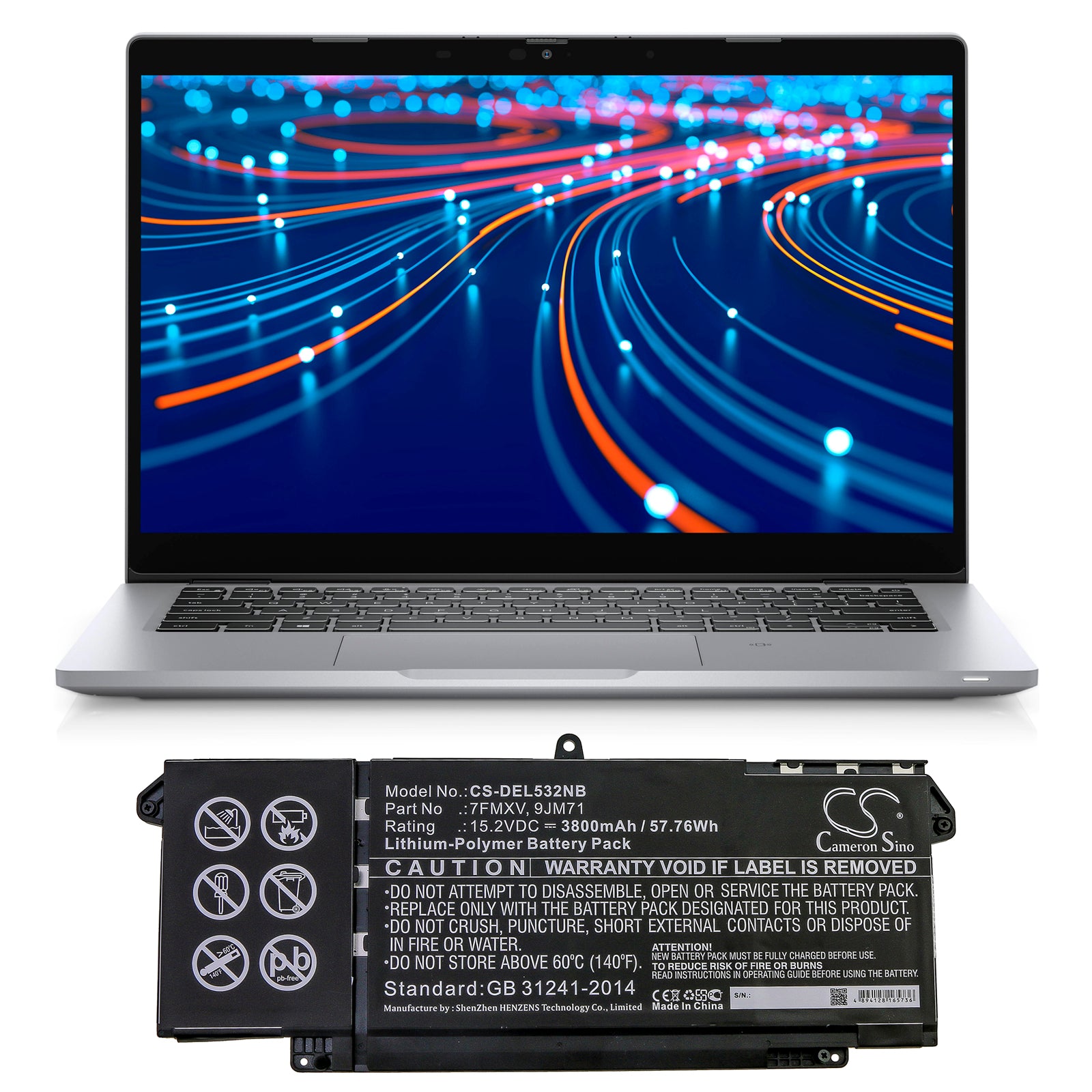 Li-Polymer Battery fits Dell, Latitude 5320, Latitude 7320, Latitude 7420 15.2V, 3800mAh Notebook & Laptop Cameron Sino Technology Limited