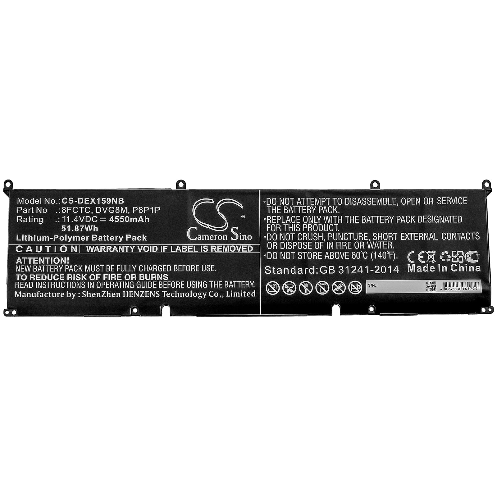 Li-Polymer Battery fits Dell, Xps 15 9500, Xps 15-9500-r1505s, Xps 15-9500-r1845s 11.4V, 4550mAh Notebook & Laptop Cameron Sino Technology Limited