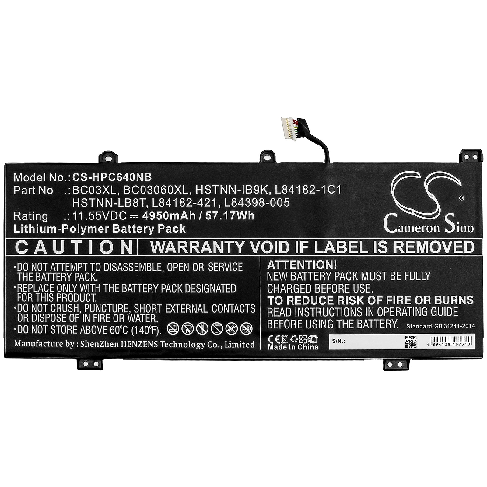 Li-Polymer Battery fits Hp, Chromebook X360 14c, Chromebook X360 14c-ca0053dx 11.55V, 4950mAh Notebook & Laptop Cameron Sino Technology Limited