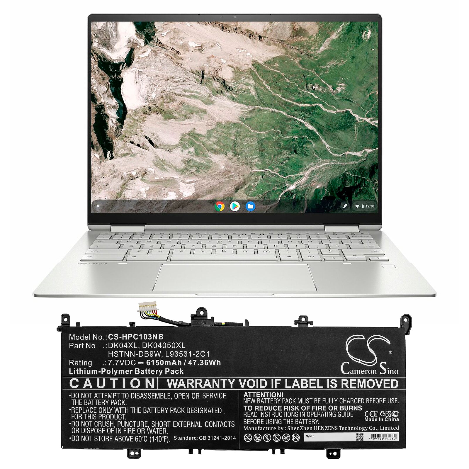 Li-Polymer Battery fits Hp, Chromebook X360 13c, Elite C1030, Elite C1030 Chromebook 7.7V, 6150mAh Notebook & Laptop Cameron Sino Technology Limited