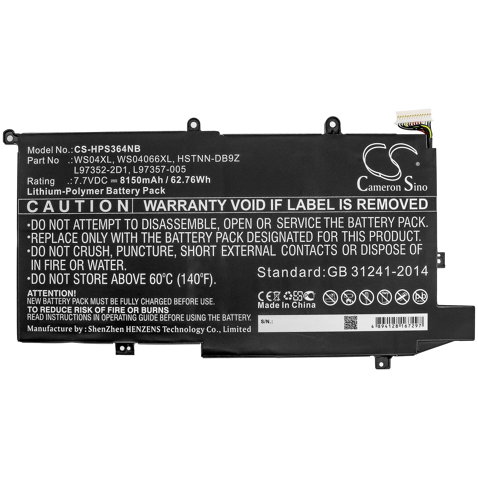 Li-Polymer Battery fits Hp, Spectre X360 14t, Spectre X360 14t-ea000 7.7V, 8150mAh Notebook & Laptop Cameron Sino Technology Limited