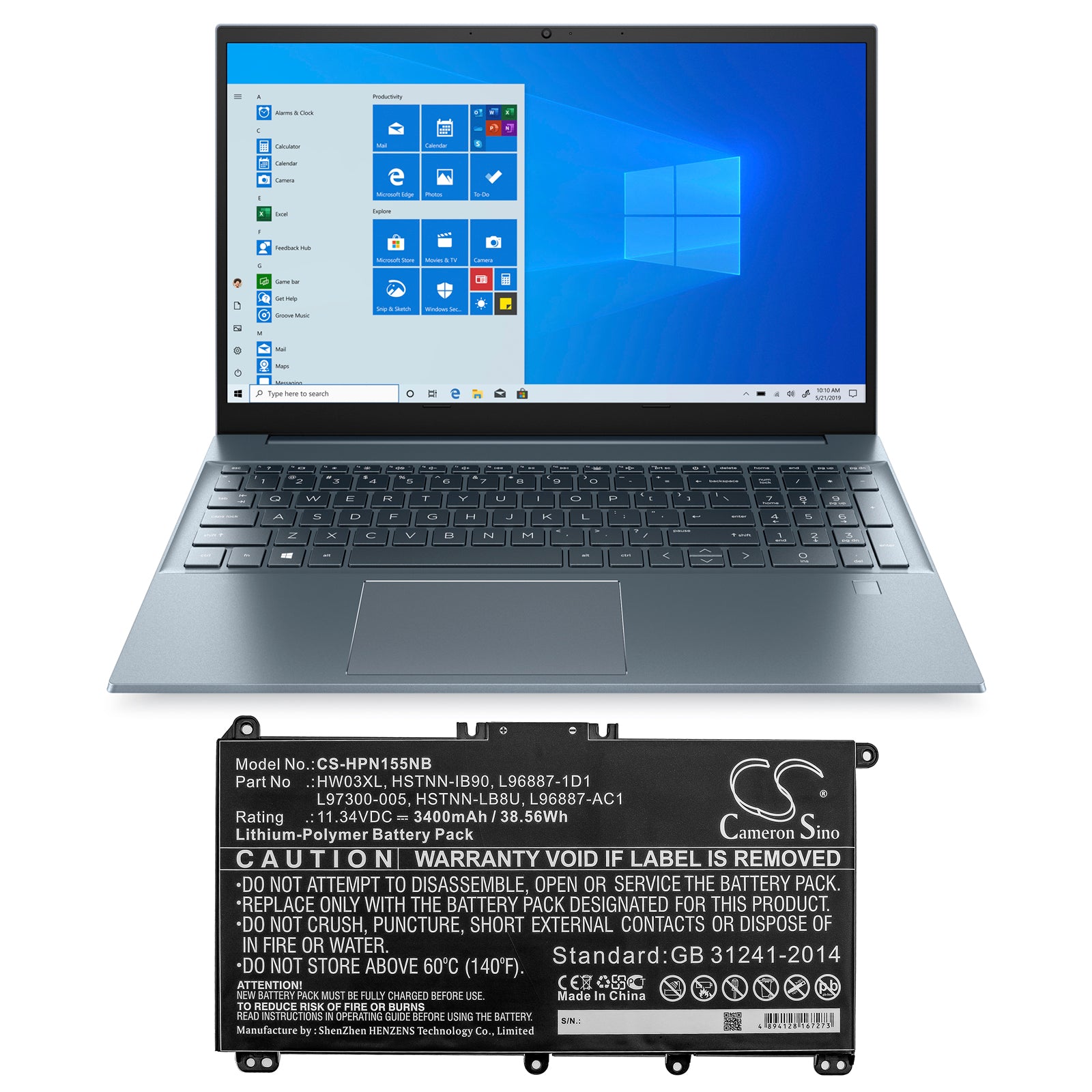 Li-Polymer Battery fits Hp, Pavilion 15 15-eg0000, Pavilion 15 Eg0073cl 11.34V, 3400mAh Notebook & Laptop Cameron Sino Technology Limited
