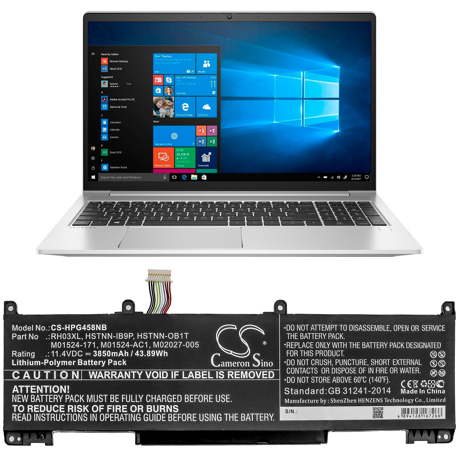 Li-Polymer Battery fits Hp, Probook 450 G8, Probook 650 G8 11.4V, 3850mAh Notebook & Laptop Cameron Sino Technology Limited