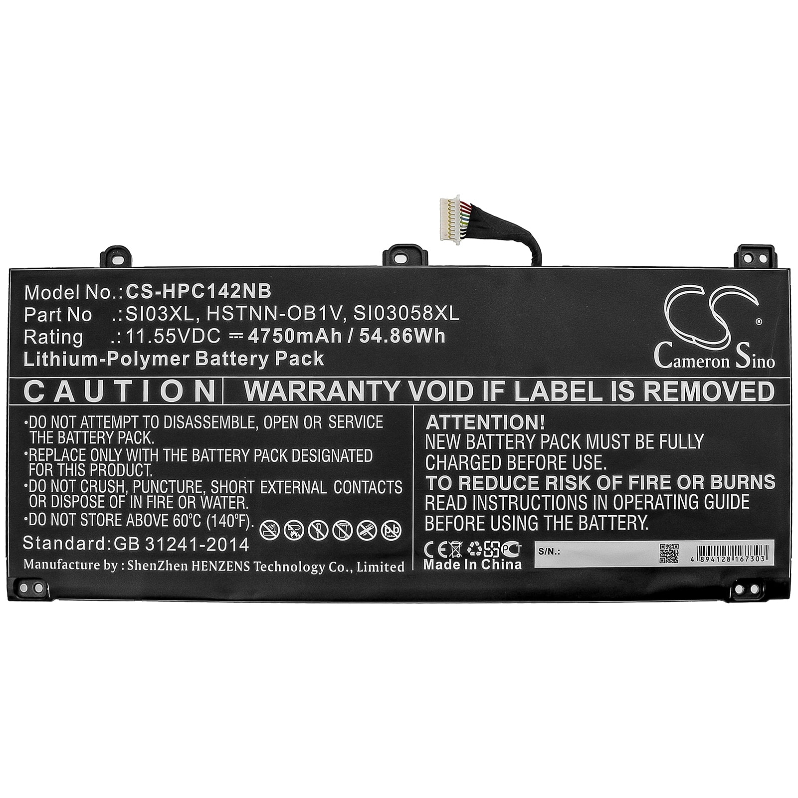 Li-Polymer Battery fits Hp, Chromebook 14b 11.55V, 4750mAh Notebook & Laptop Cameron Sino Technology Limited