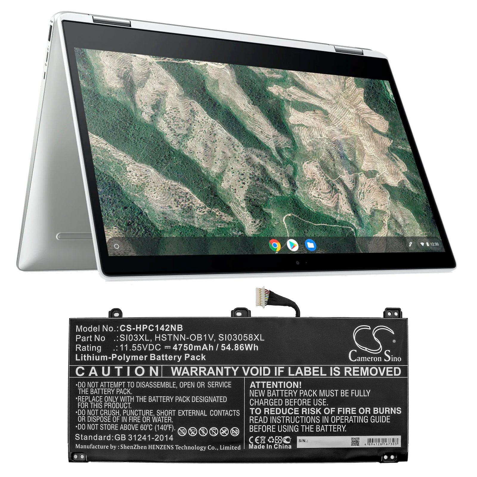 Li-Polymer Battery fits Hp, Chromebook 14b 11.55V, 4750mAh Notebook & Laptop Cameron Sino Technology Limited