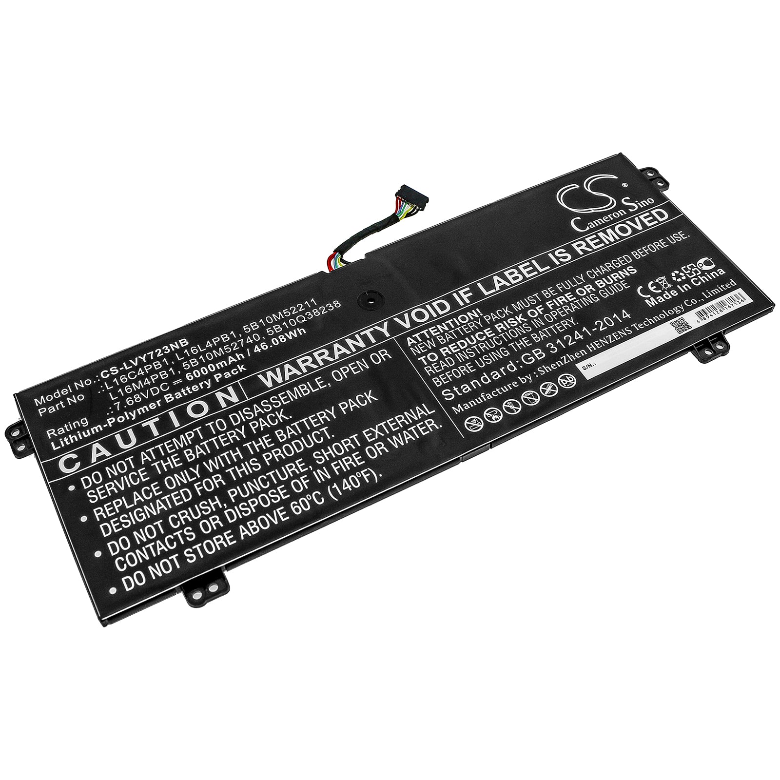 Li-Polymer Battery fits Lenovo, Yg 720-13ikb 80x6006pau 7.68V, 6000mAh Notebook & Laptop Cameron Sino Technology Limited