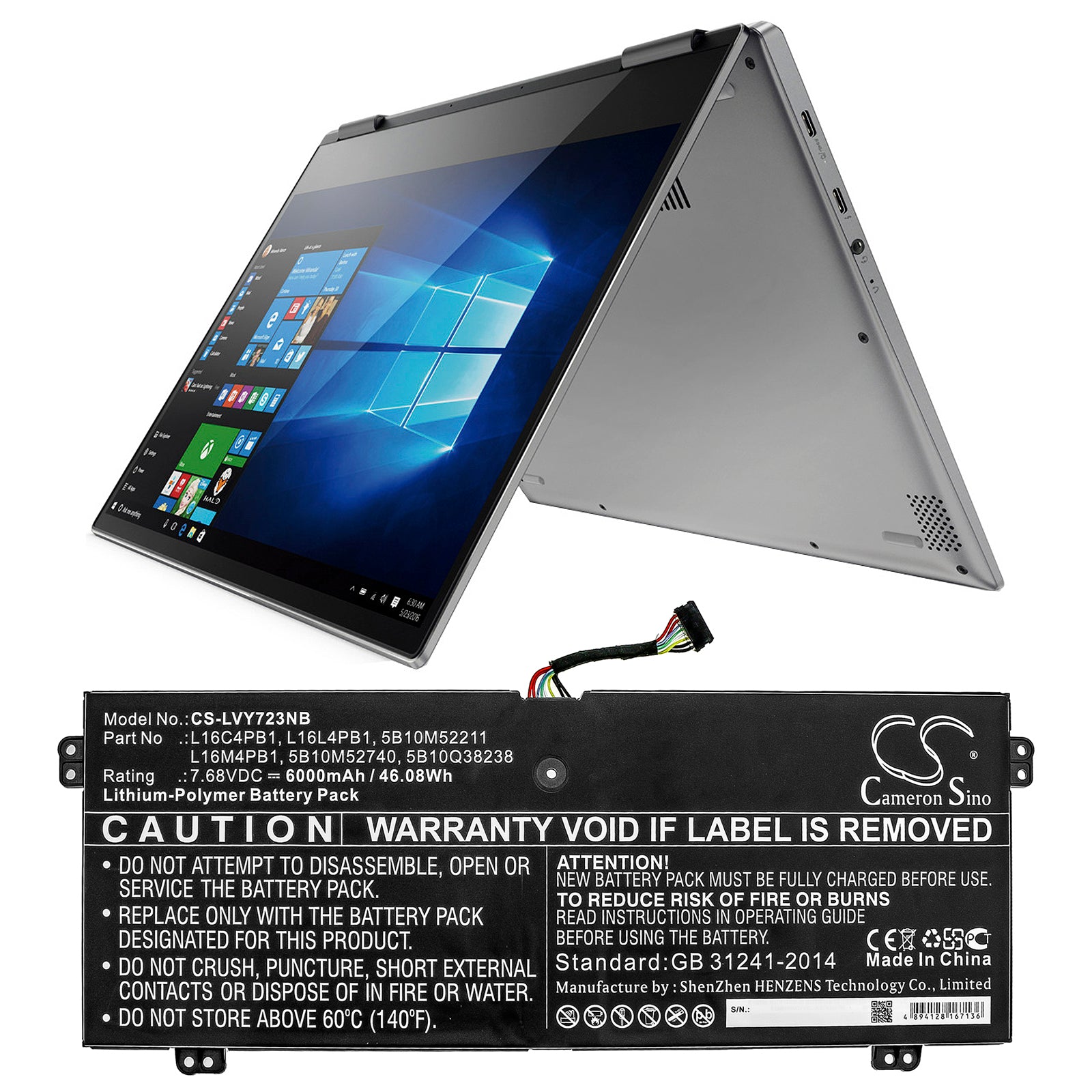 Li-Polymer Battery fits Lenovo, Yg 720-13ikb 80x6006pau 7.68V, 6000mAh Notebook & Laptop Cameron Sino Technology Limited