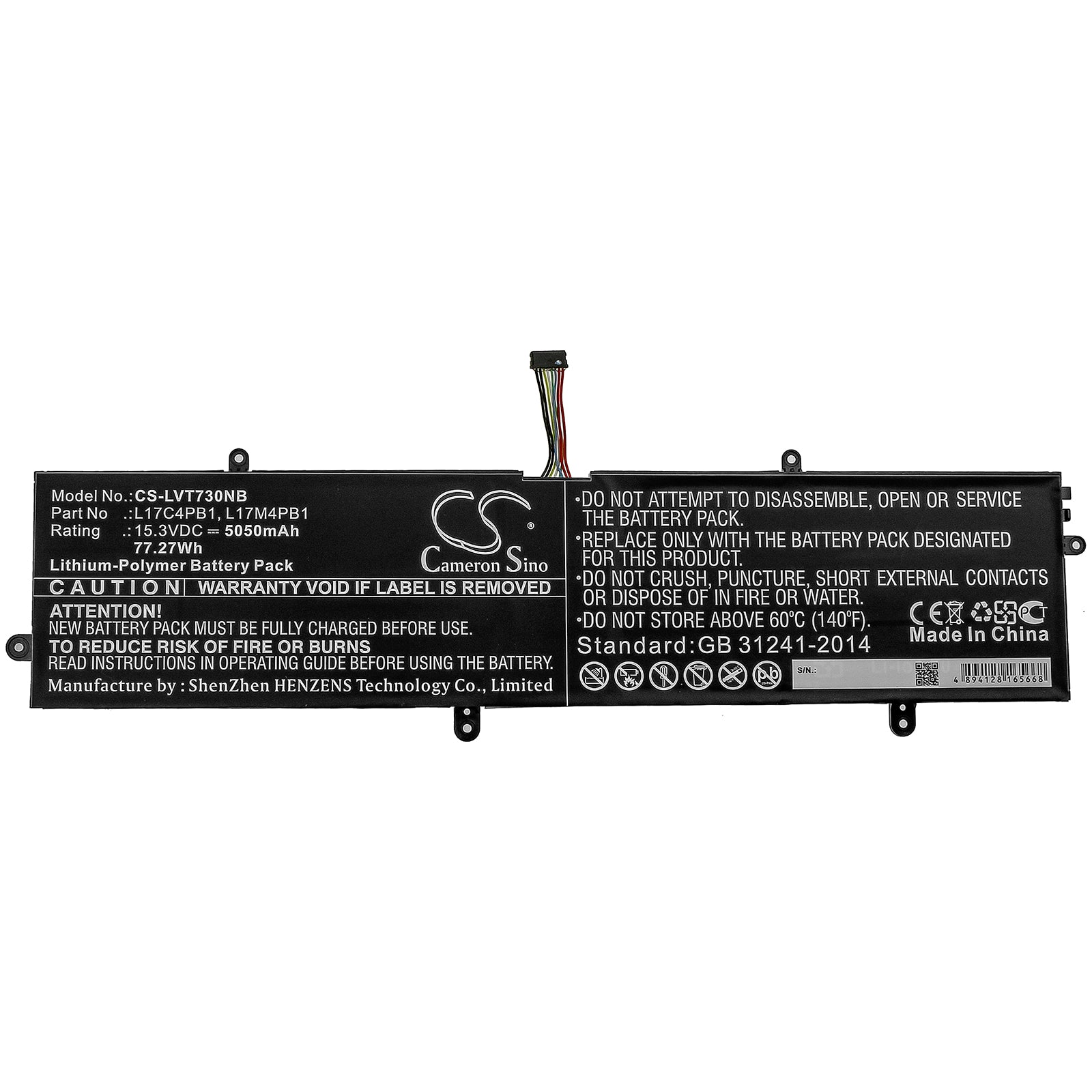 Li-Polymer Battery fits Lenovo, 720s-15, Ideapad 720s Touch-15ikb, Ideapad 720s-15 15.3V, 5050mAh Notebook & Laptop Cameron Sino Technology Limited