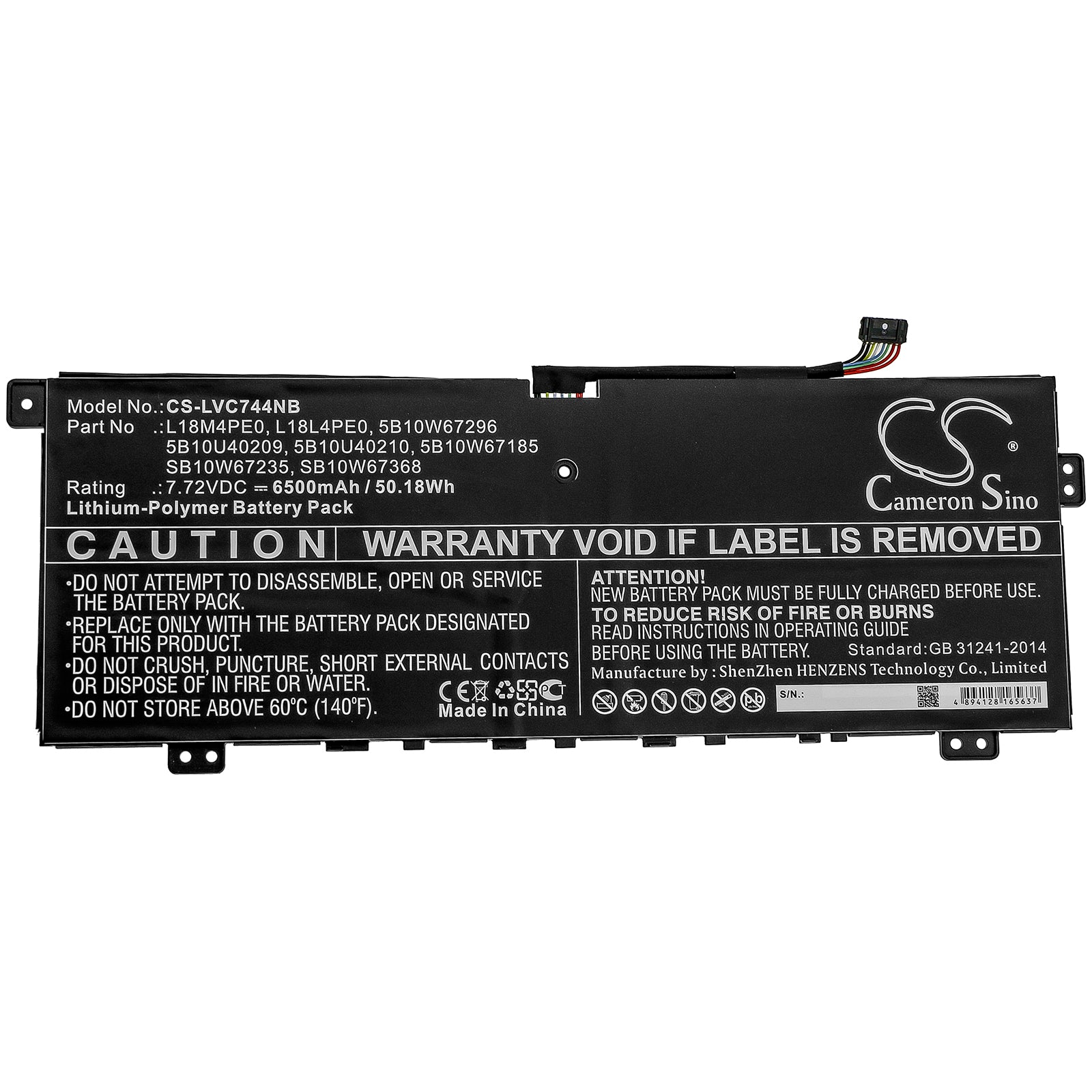 Li-Polymer Battery fits Lenovo, Yoga C740 14, Yoga C740-14iml 7.72V, 6500mAh Notebook & Laptop Cameron Sino Technology Limited