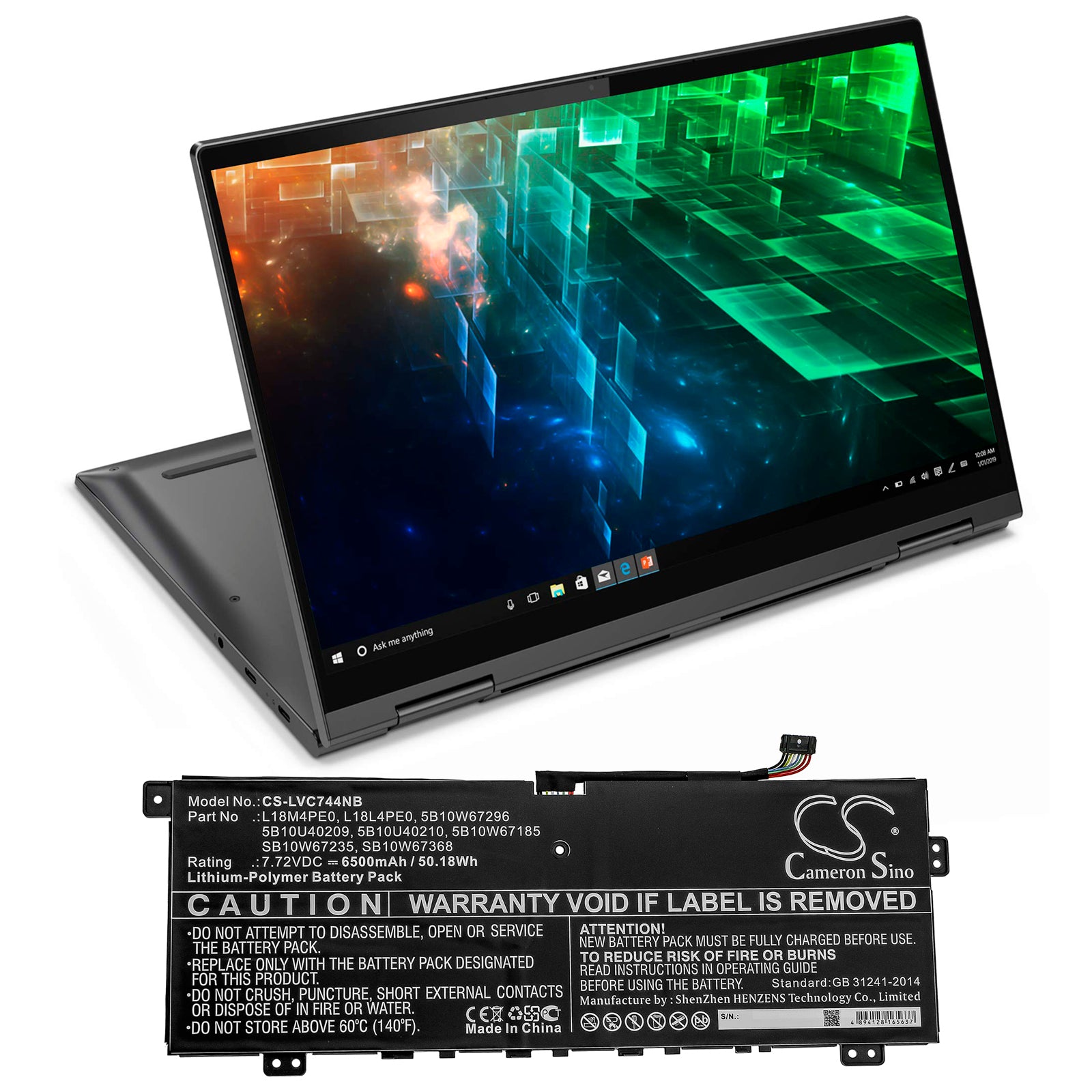 Li-Polymer Battery fits Lenovo, Yoga C740 14, Yoga C740-14iml 7.72V, 6500mAh Notebook & Laptop Cameron Sino Technology Limited