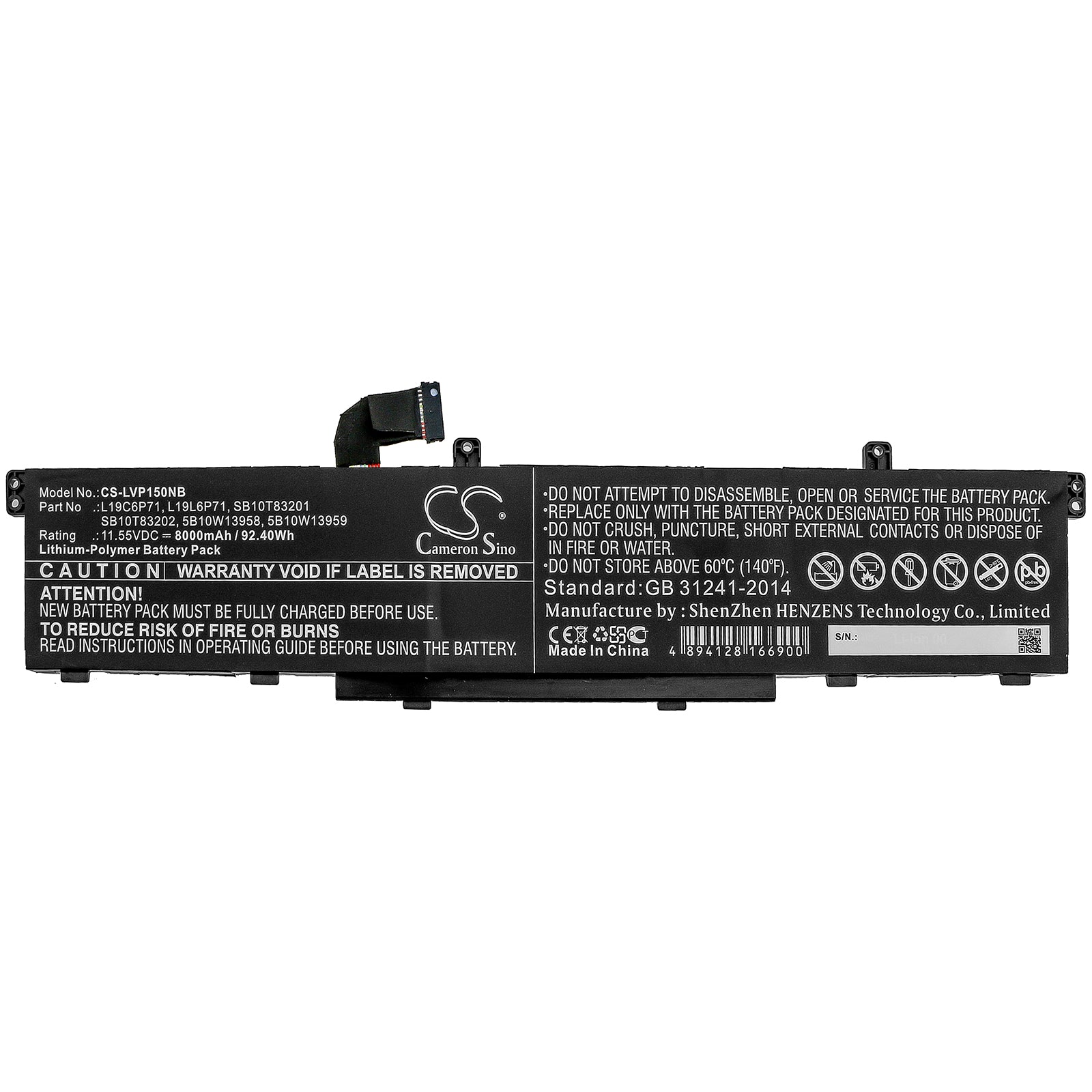 Li-Polymer Battery fits Lenovo, Thinkpad P15, Thinkpad P15 Gen 1 20st002dau 11.55V, 8000mAh Notebook & Laptop Cameron Sino Technology Limited