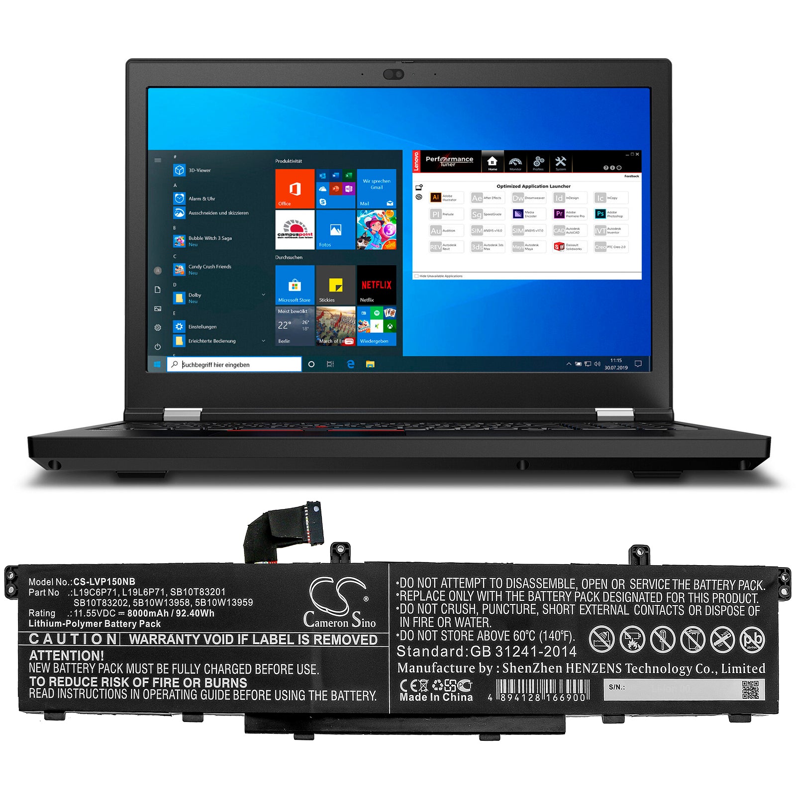Li-Polymer Battery fits Lenovo, Thinkpad P15, Thinkpad P15 Gen 1 20st002dau 11.55V, 8000mAh Notebook & Laptop Cameron Sino Technology Limited