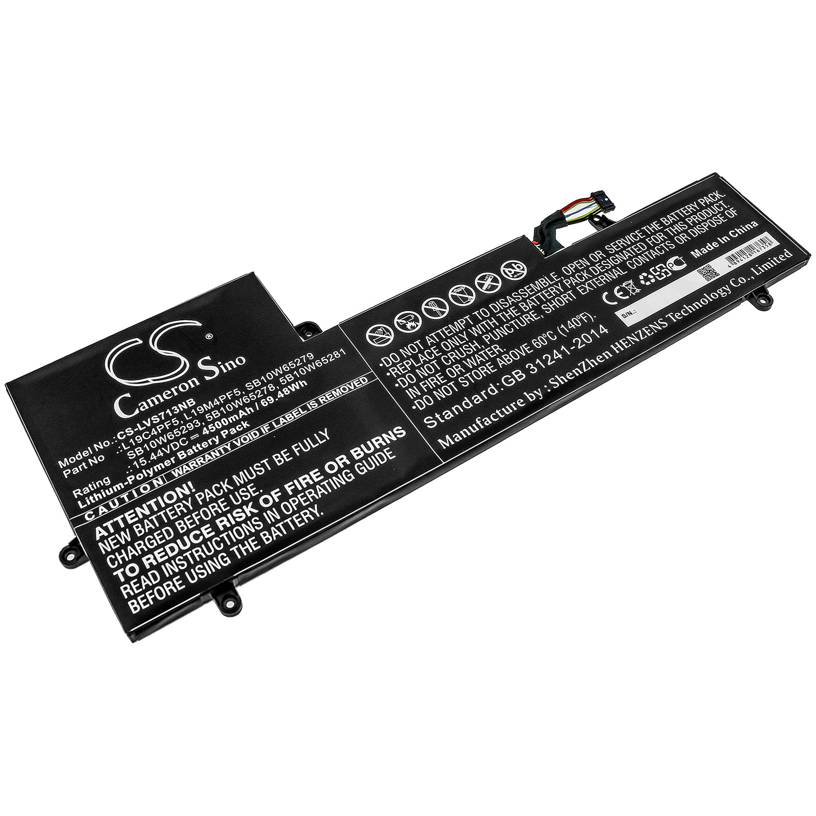 Li-Polymer Battery fits Lenovo, Yoga Slim 7-15iil 15.44V, 4500mAh Notebook & Laptop Cameron Sino Technology Limited