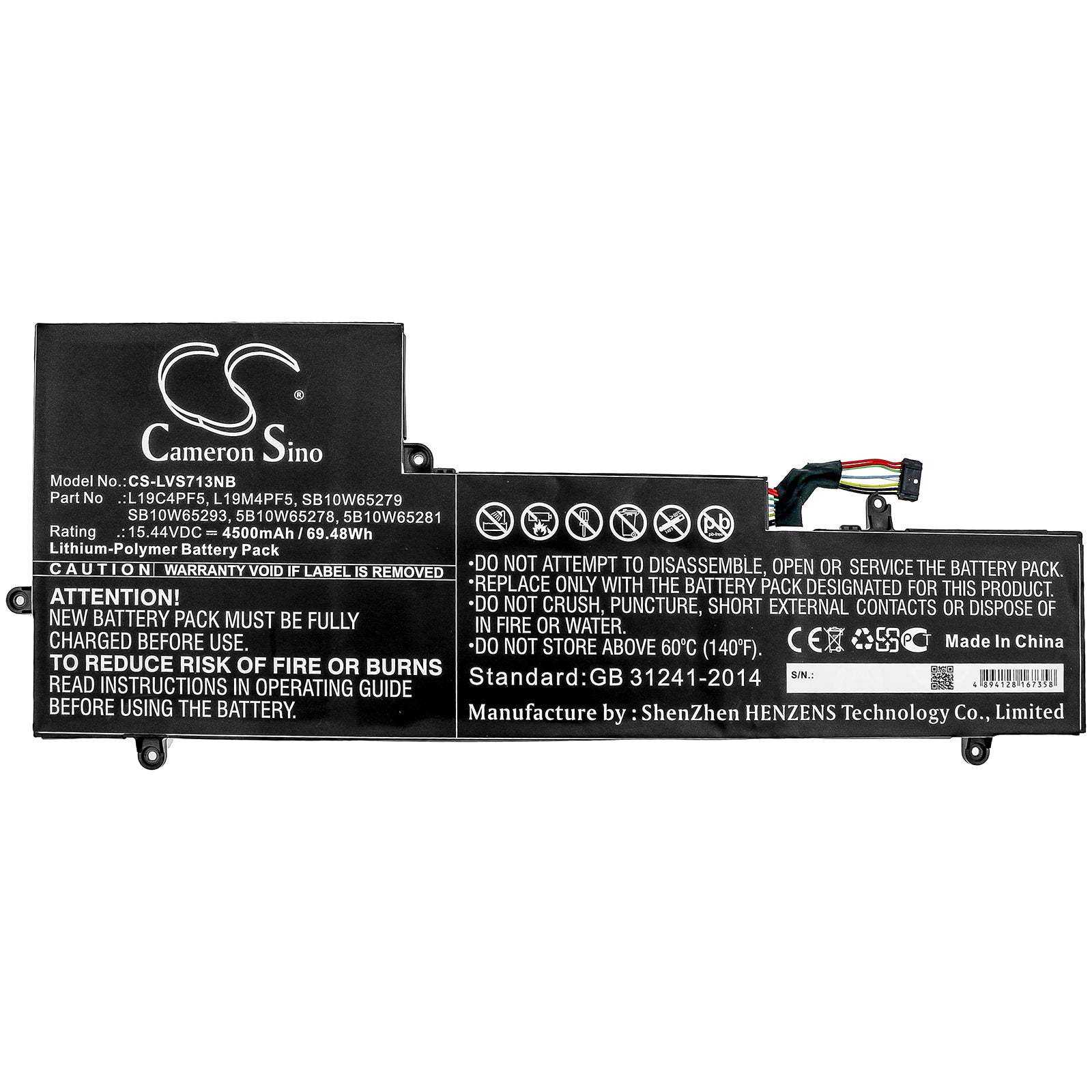 Li-Polymer Battery fits Lenovo, Yoga Slim 7-15iil 15.44V, 4500mAh Notebook & Laptop Cameron Sino Technology Limited