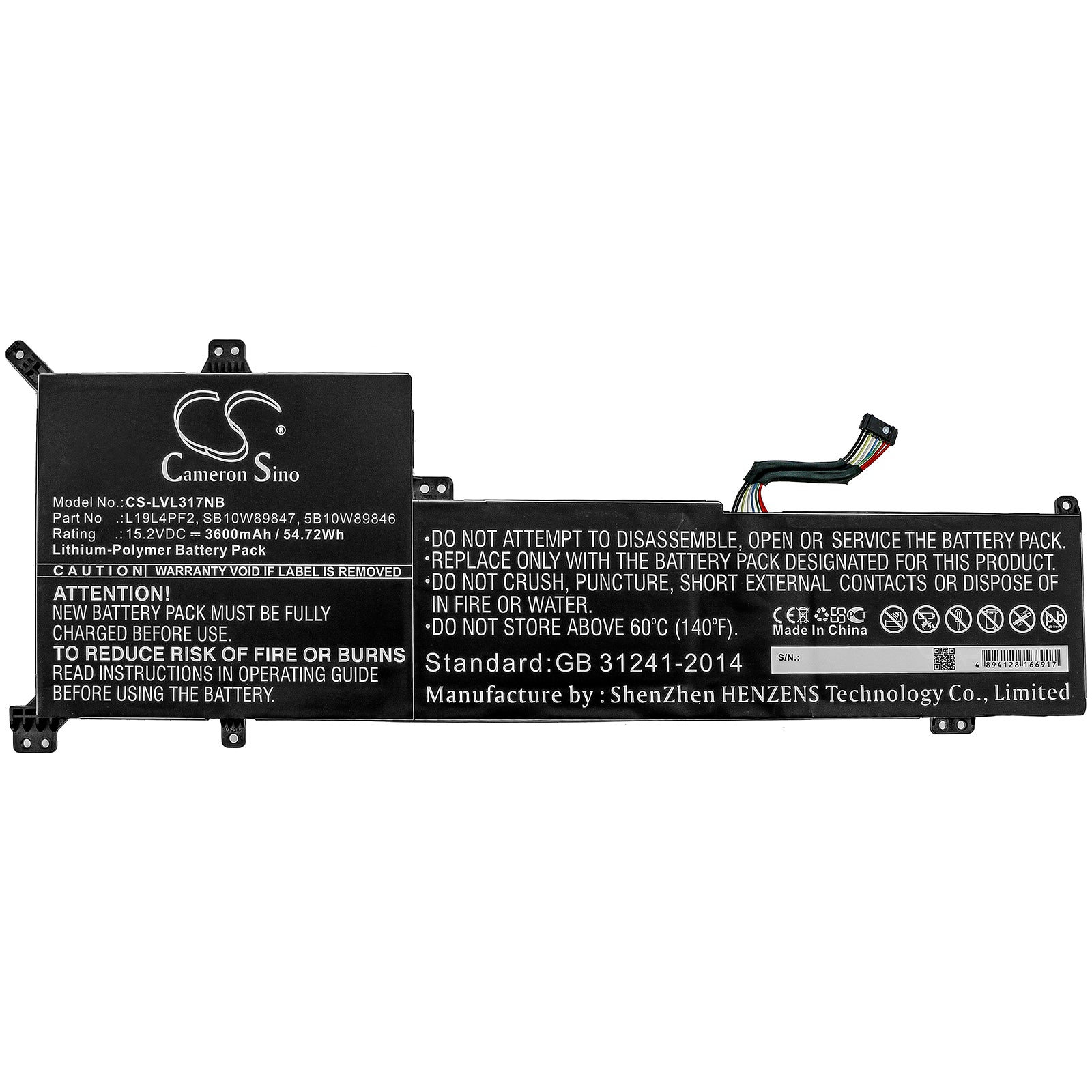 Li-Polymer Battery fits Lenovo, Ideapad 3-17ada05, Ideapad 3-17are05 15.2V, 3600mAh Notebook & Laptop Cameron Sino Technology Limited