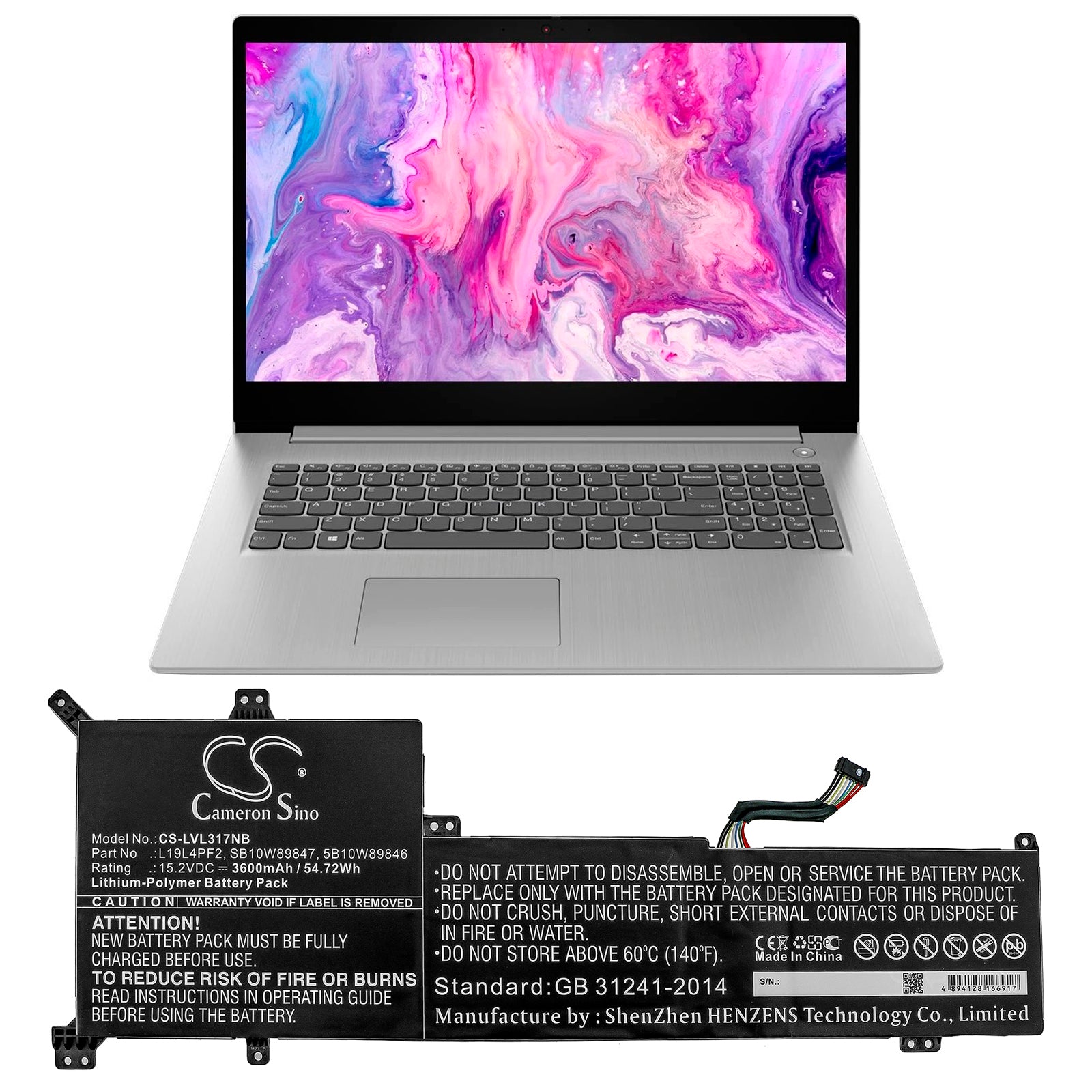 Li-Polymer Battery fits Lenovo, Ideapad 3-17ada05, Ideapad 3-17are05 15.2V, 3600mAh Notebook & Laptop Cameron Sino Technology Limited