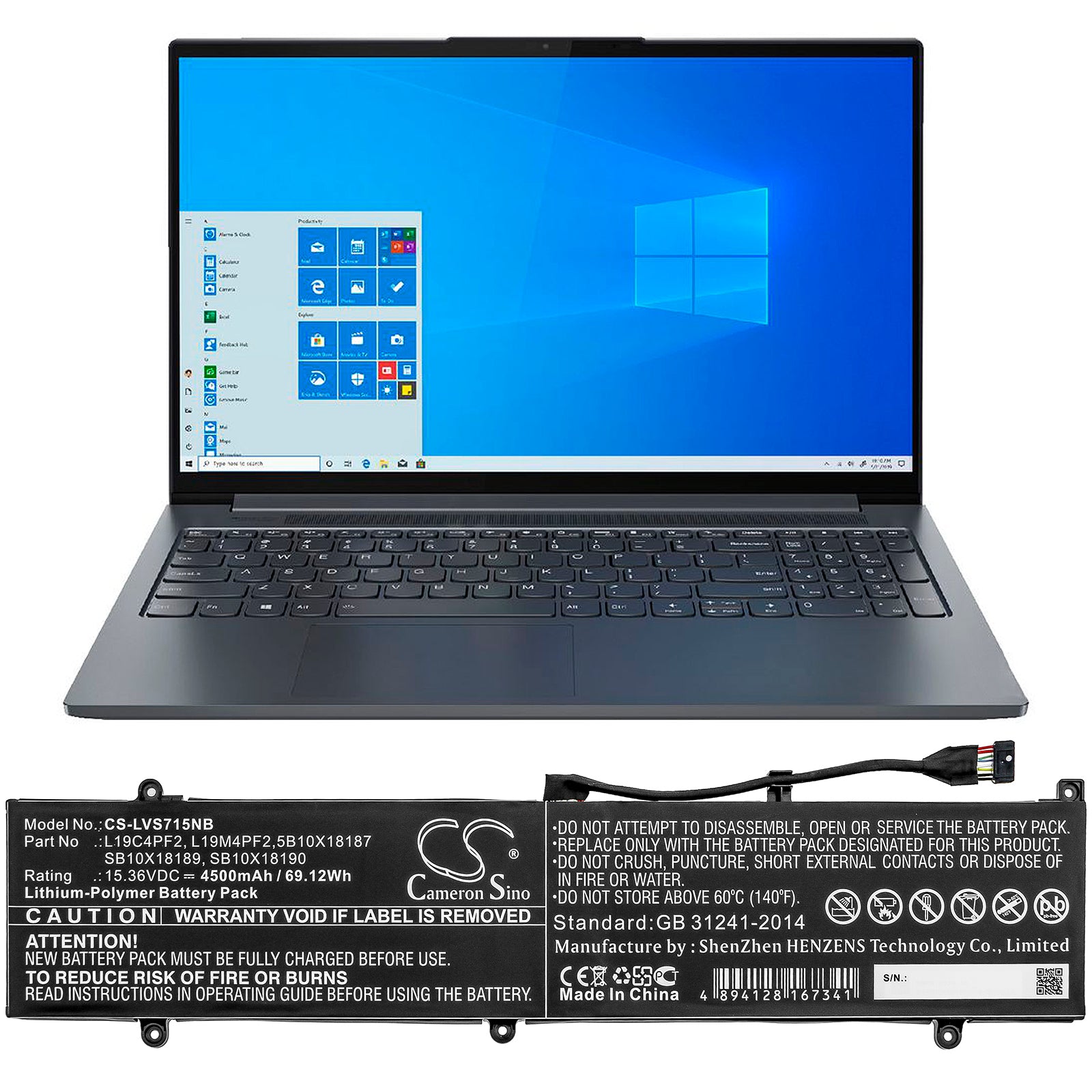 Li-Polymer Battery fits Lenovo, Yoga Slim 7 15, Yoga Slim 7-15imh05 15.36V, 4500mAh Notebook & Laptop Cameron Sino Technology Limited