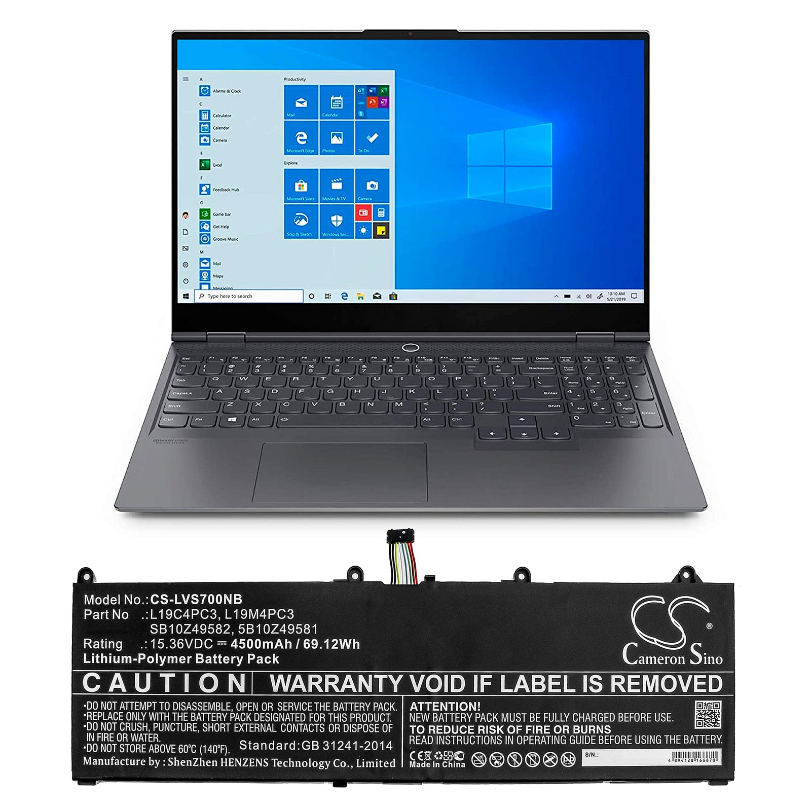 Li-Polymer Battery fits Lenovo, Legion R9000x, Legion S7, Legion S7 15imh5 15.36V, 4500mAh Notebook & Laptop Cameron Sino Technology Limited