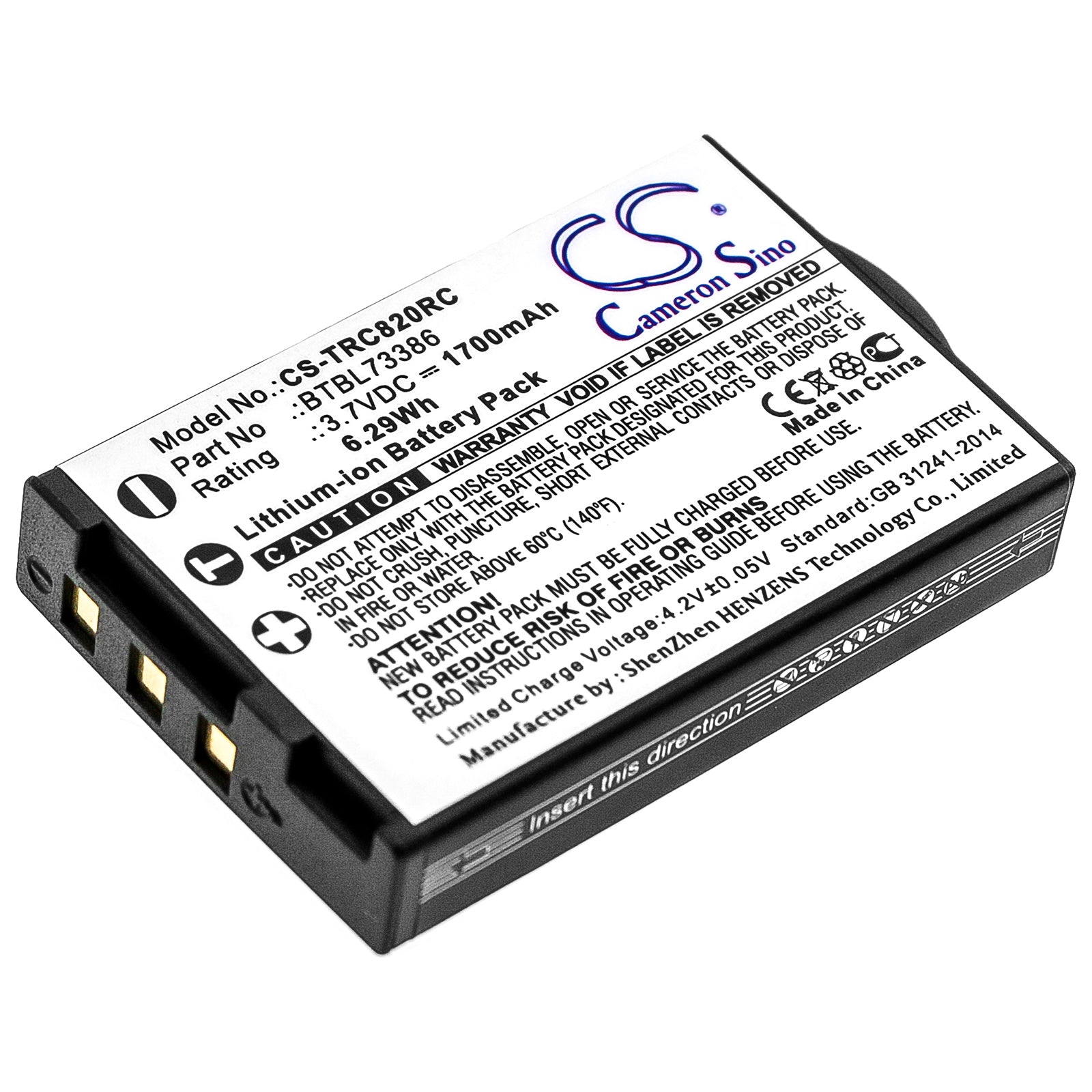 Li-ion Battery fits Urc, Mxhp-r500, Mxhp-r700, R100 3.7V, 1700mAh Remote Control Cameron Sino Technology Limited