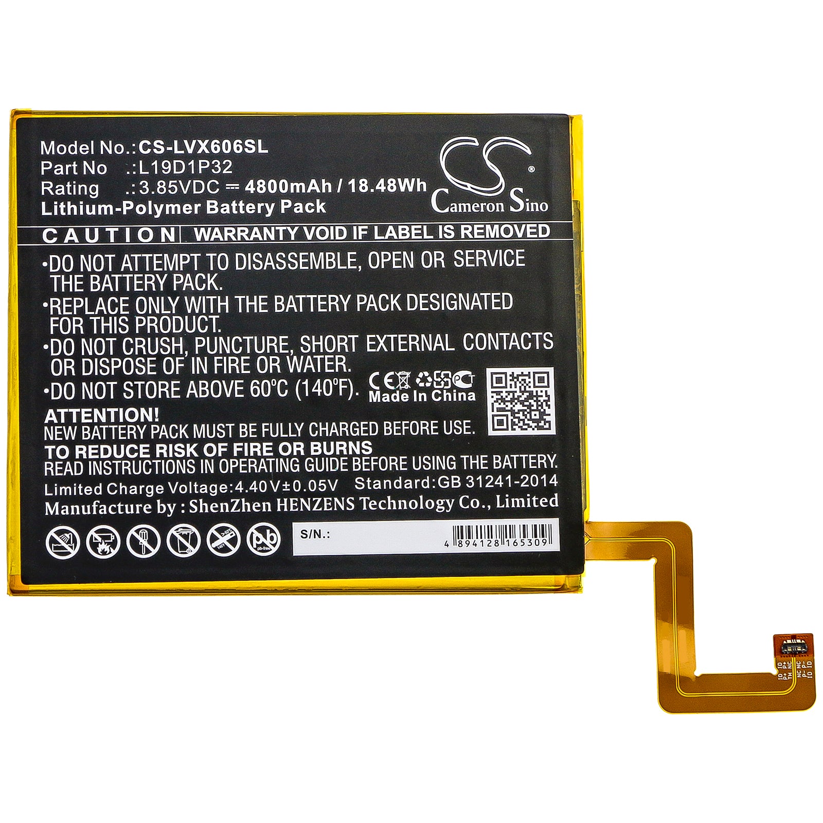 Li-Polymer Battery fits Lenovo, Tab M10 Plus, Tb-x606f 3.85V, 4800mAh Tablet Cameron Sino Technology Limited