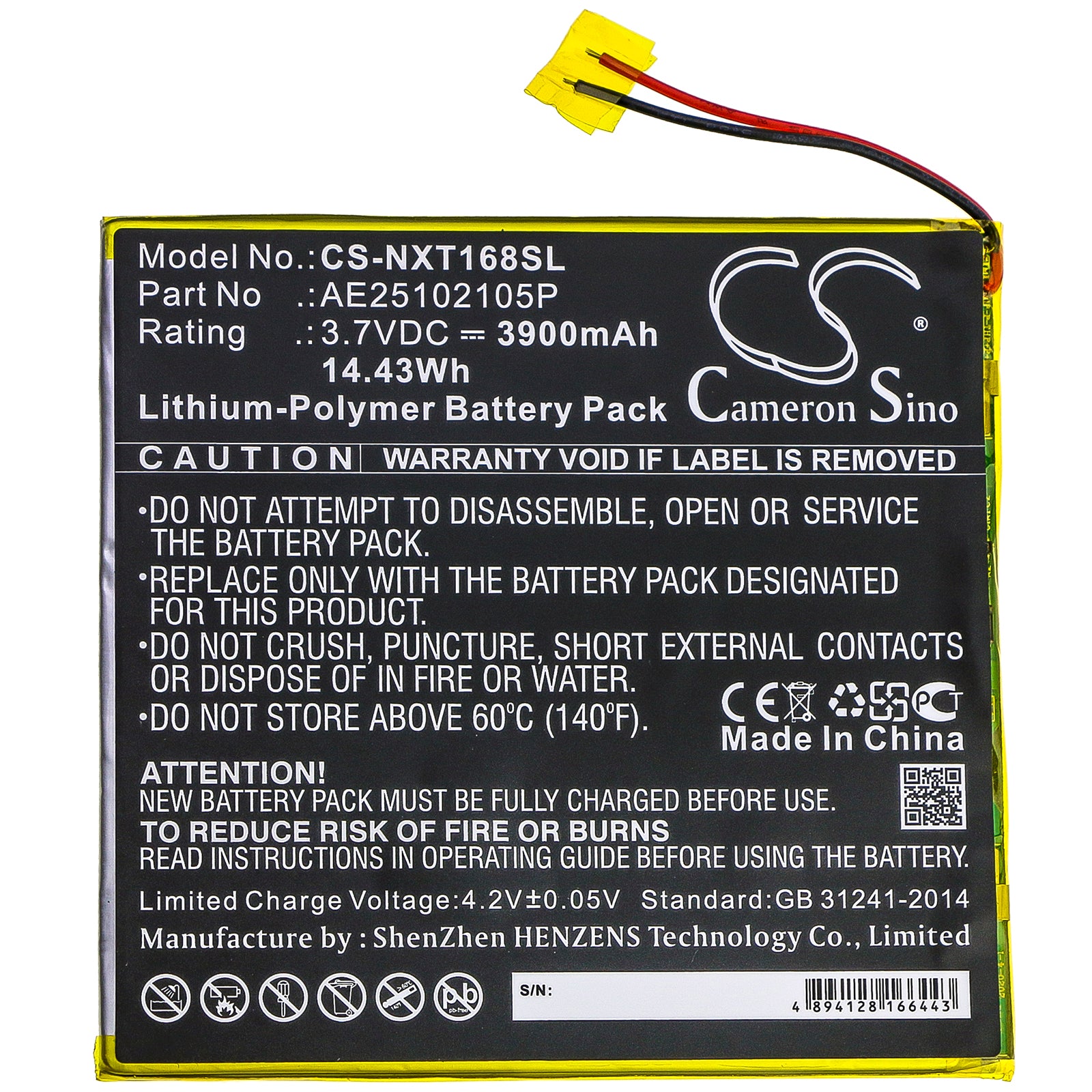 Li-Polymer Battery fits Nextbook, Ares 8a, Nx16a8116kpk 3.7V, 3900mAh Tablet Cameron Sino Technology Limited
