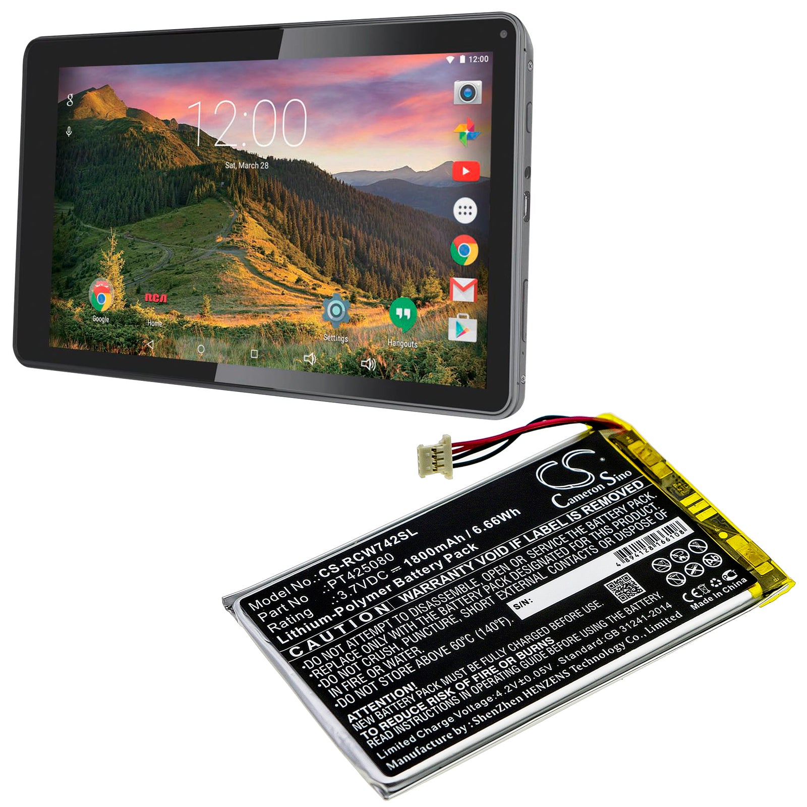 Li-Polymer Battery fits Rca, Rct6773w22, Rct6773w22b, T6873w42 3.7V, 1800mAh Tablet Cameron Sino Technology Limited