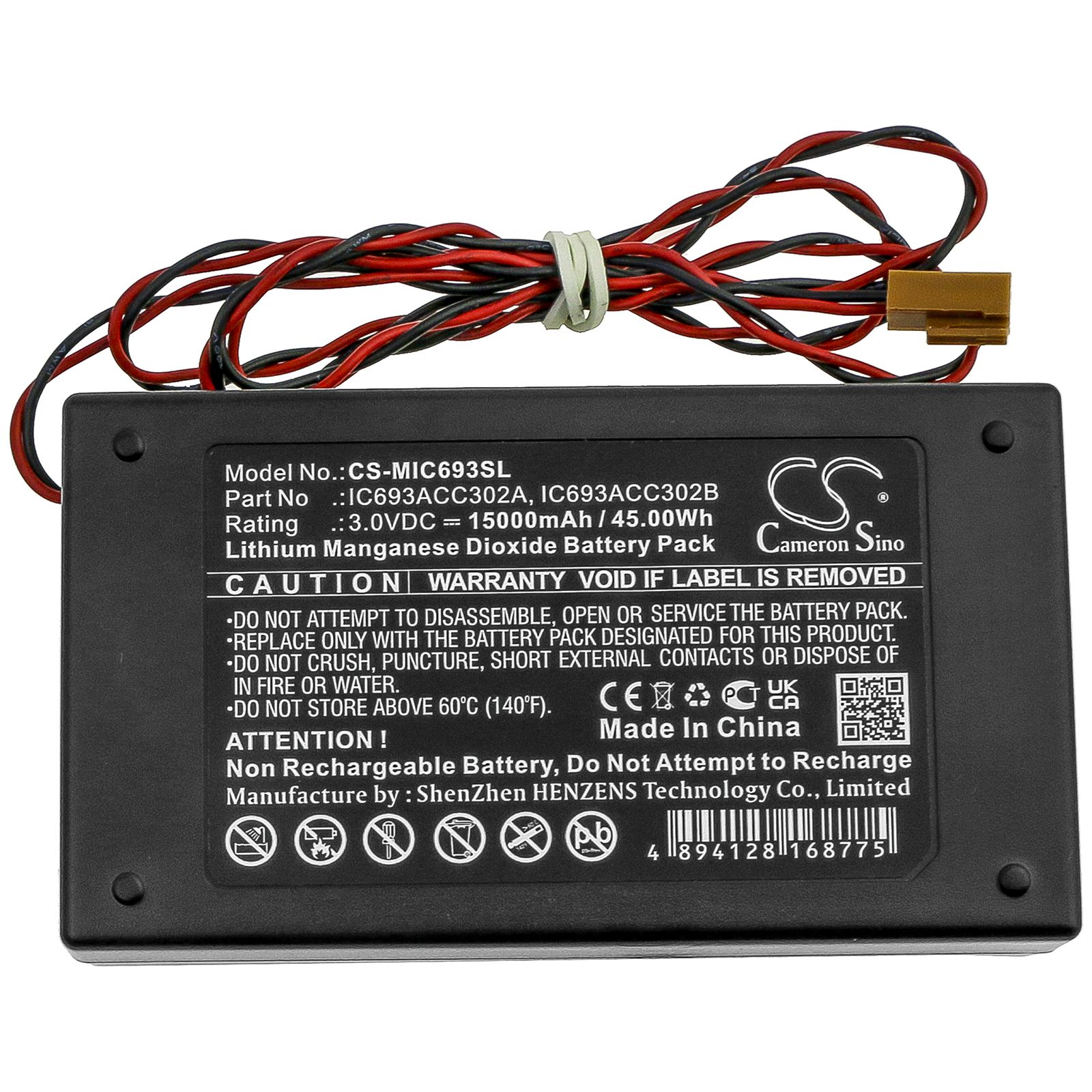 Li-MnO2 Battery fits Ge Fanuc, Ic693acc302a, Ic693acc302b, Note: Primary Battery 3.0V, 15000mAh PLC Cameron Sino Technology Limited