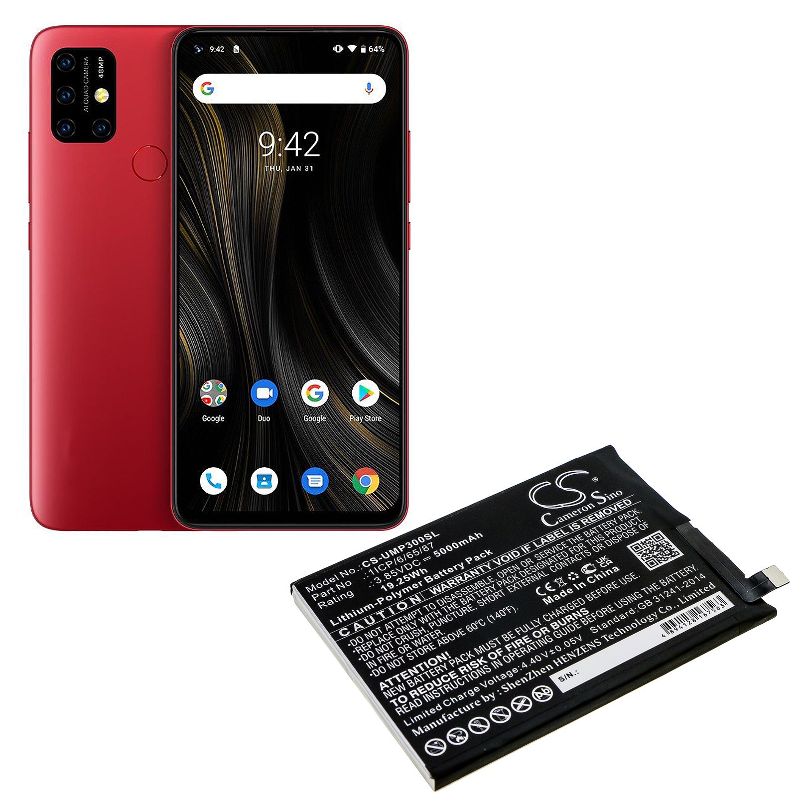 Li-Polymer Battery fits Umi, Umidigi Power 3 3.85V, 5000mAh Mobile & SmartPhone Cameron Sino Technology Limited