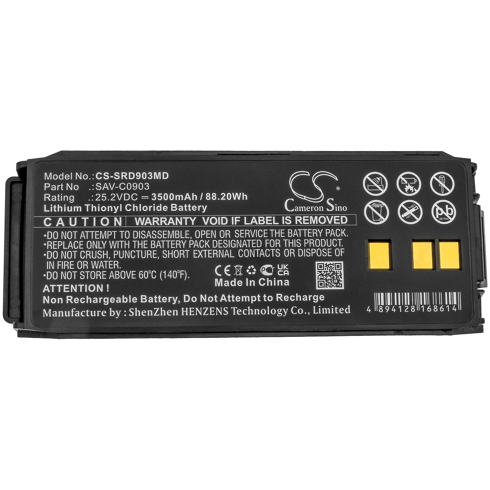 Li-SOCl2 Battery fits Saverone, Automatic, D, P 25.2V, 3500mAh Medical Cameron Sino Technology Limited