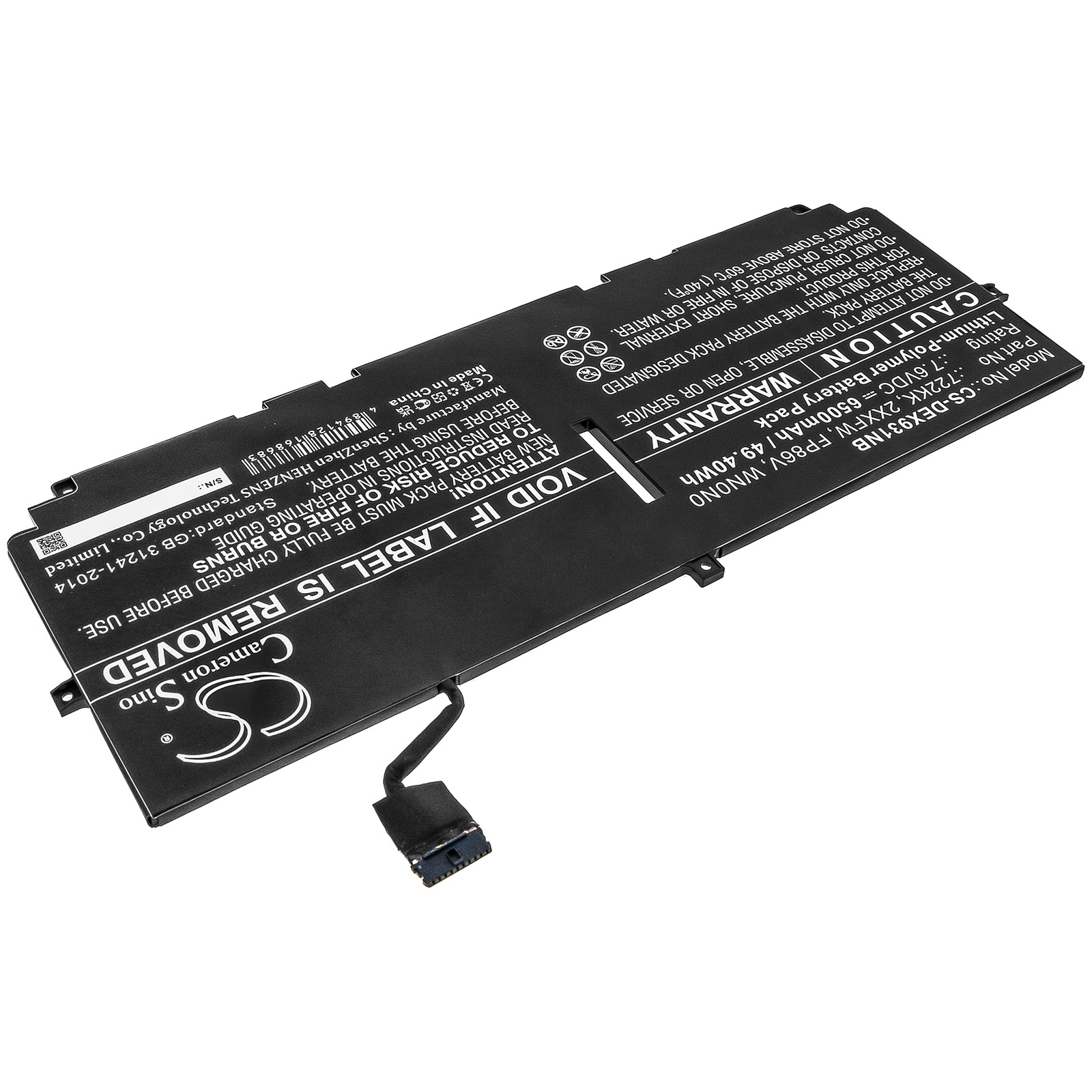 Li-Polymer Battery fits Dell, Xps 13 9300, Xps 13 9300 2020, Xps 13 9300 I5 Fhd 7.6V, 6500mAh Notebook & Laptop Cameron Sino Technology Limited