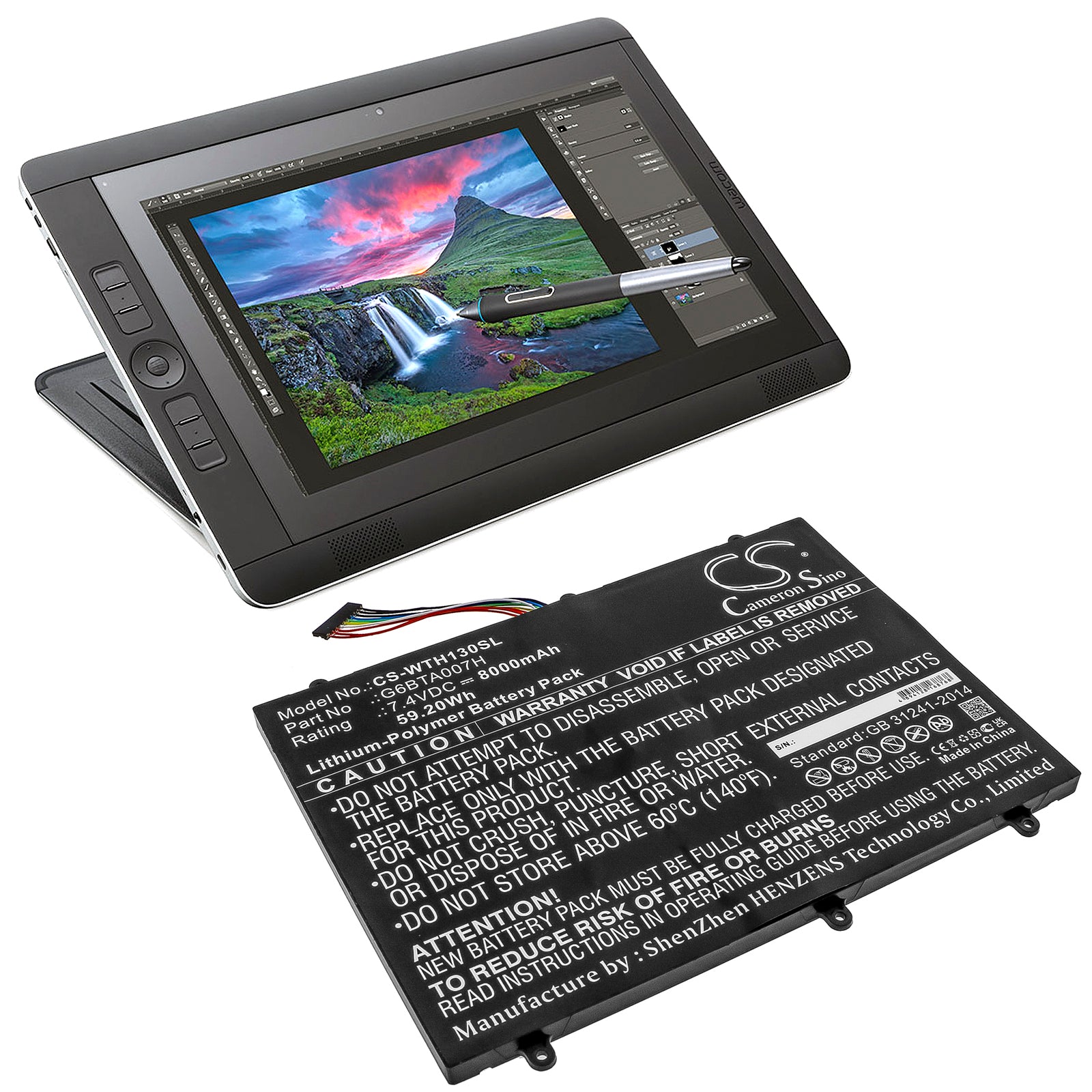 Li-Polymer Battery fits Wacom, Cintiq Companion 2, Dth-w1300 7.4V, 8000mAh Tablet Cameron Sino Technology Limited