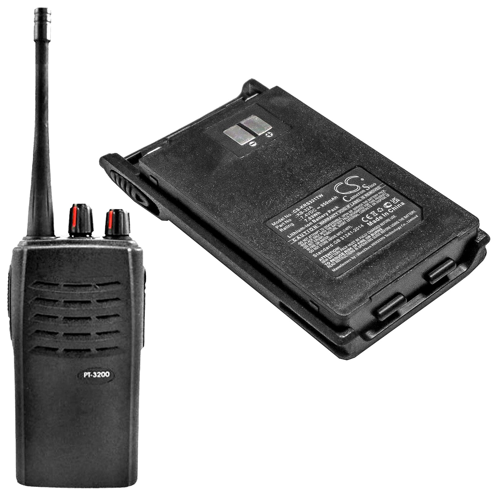 Li-ion Battery fits Kirisun, Pt-3200 7.4V, 950mAh Two-Way Radio Cameron Sino Technology Limited