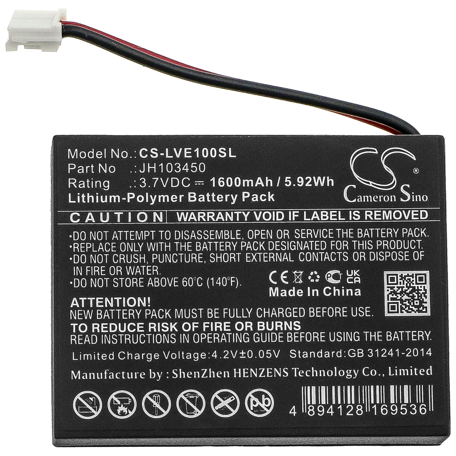 Li-Polymer Battery fits Levana, Jena, Palm 3.7V, 1600mAh BabyPhone Cameron Sino Technology Limited