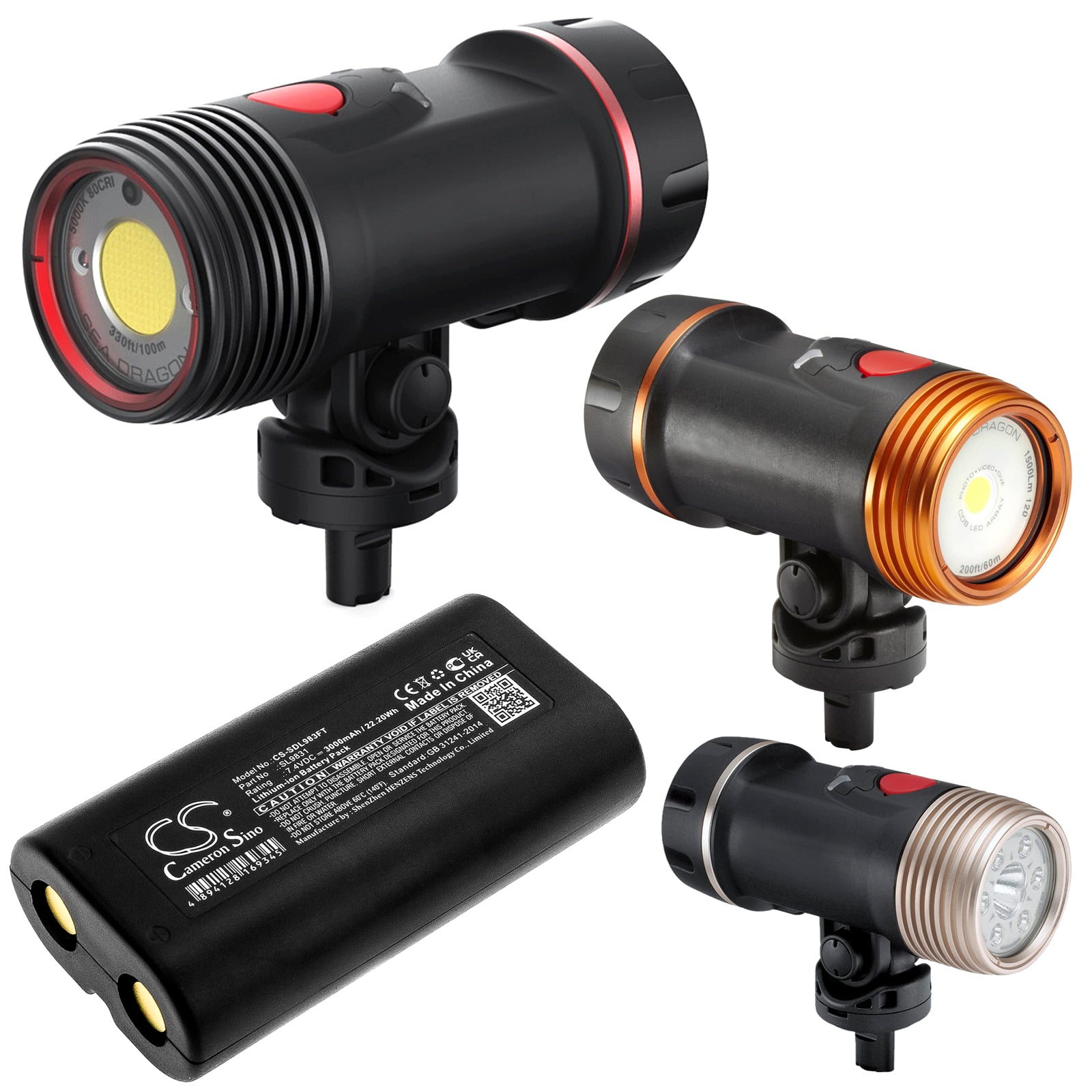 Li-ion Battery fits Sealife, Sea Dragon 1200, Sea Dragon 1500, Sea Dragon 2000 7.4V, 3000mAh Flashlight Cameron Sino Technology Limited