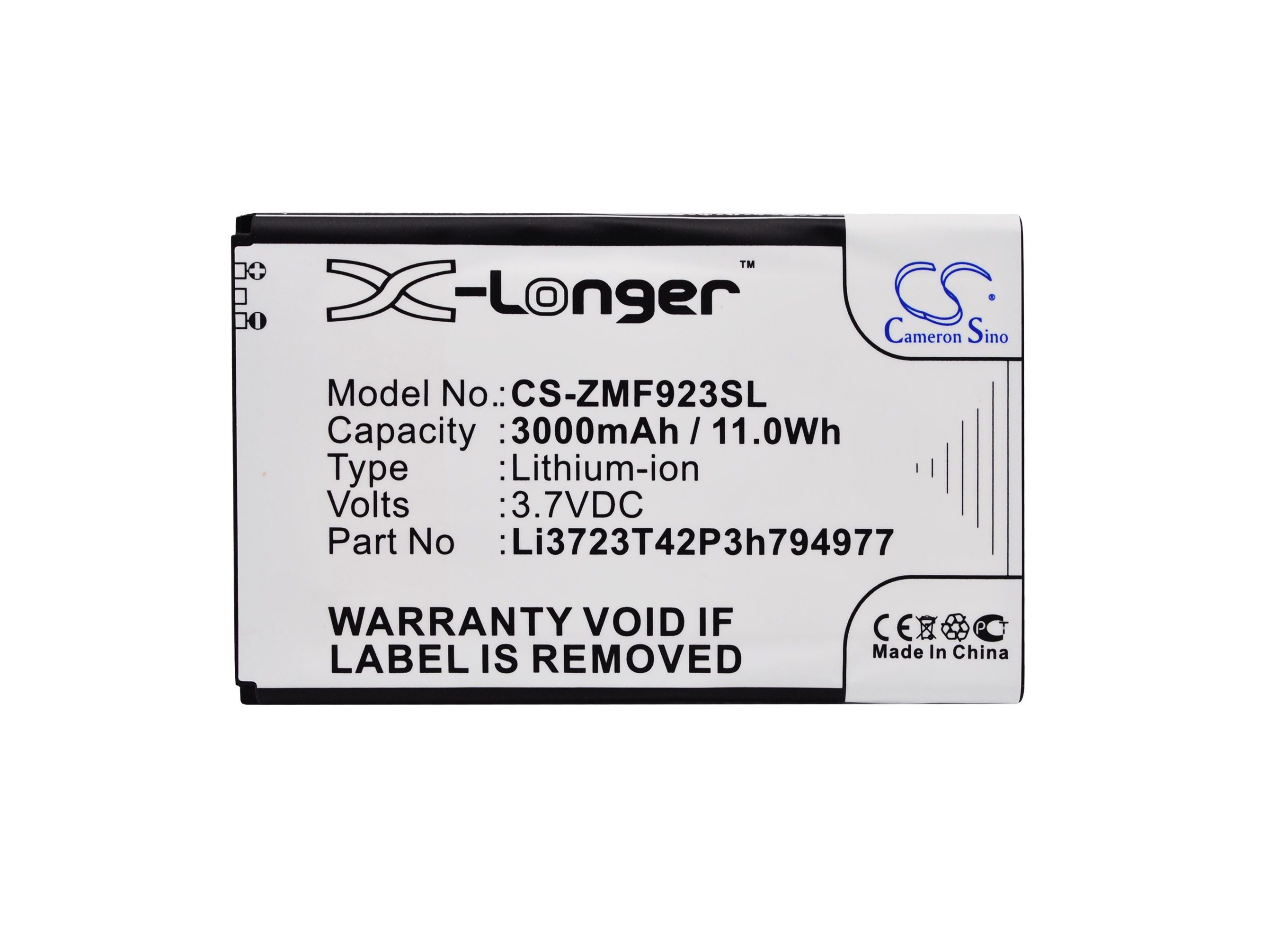 Li-Polymer Battery fits At&t, Velocity 4g Lte, Zte, Mf923 3.7V, 3000mAh Hotspot Cameron Sino Technology Limited