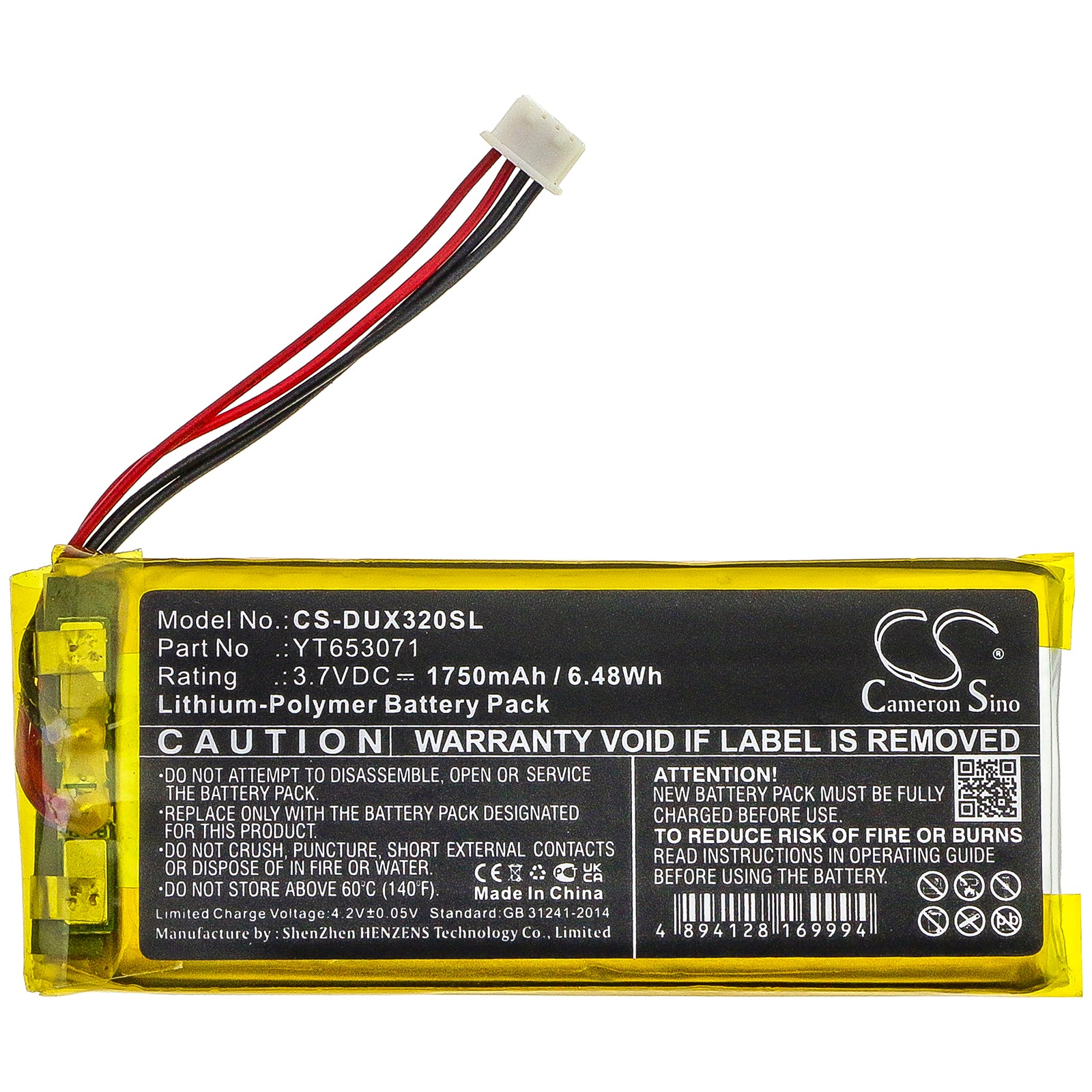 Li-Polymer Battery fits Xduoo, X3 Mark Ii 3.7V, 1750mAh Media Player Cameron Sino Technology Limited