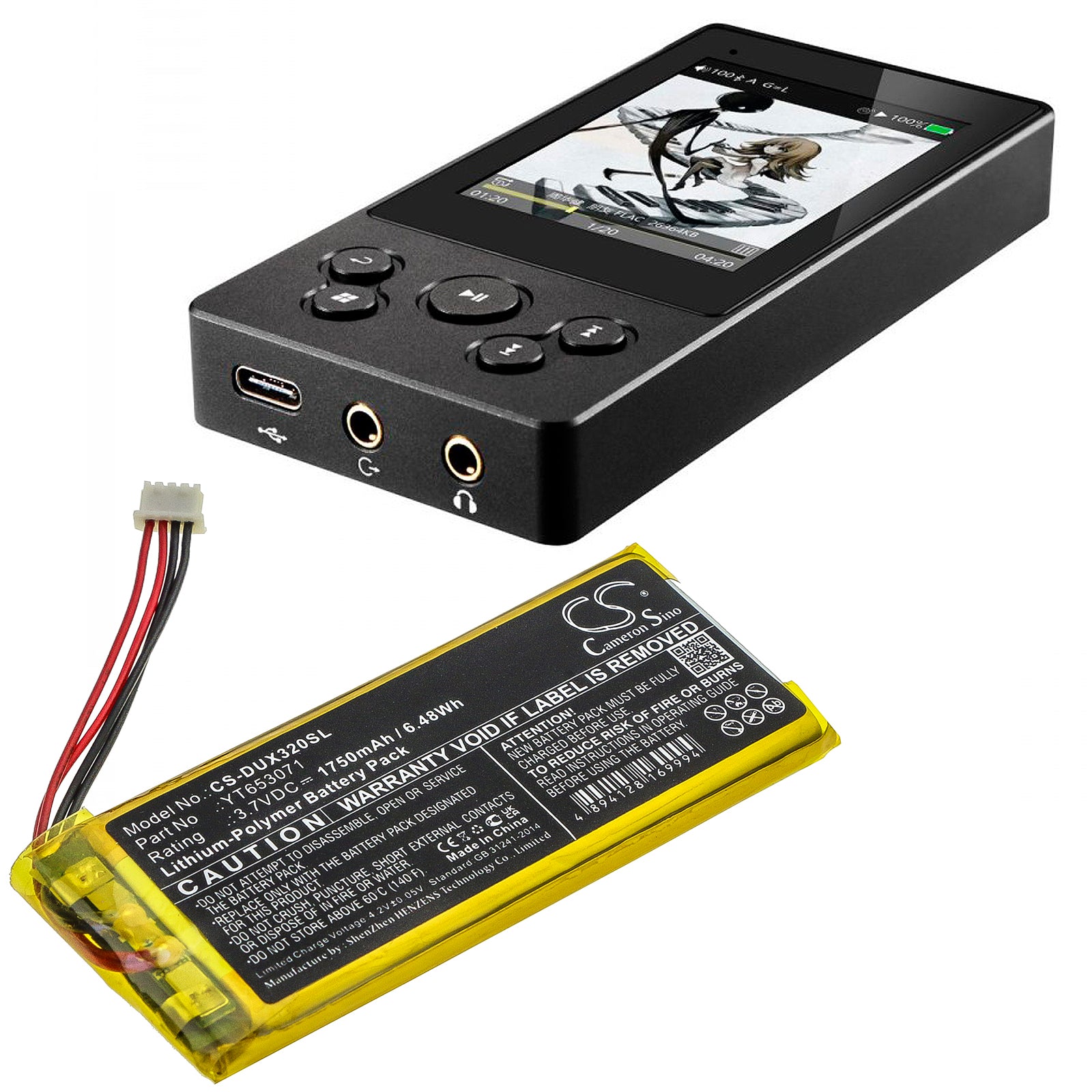 Li-Polymer Battery fits Xduoo, X3 Mark Ii 3.7V, 1750mAh Media Player Cameron Sino Technology Limited