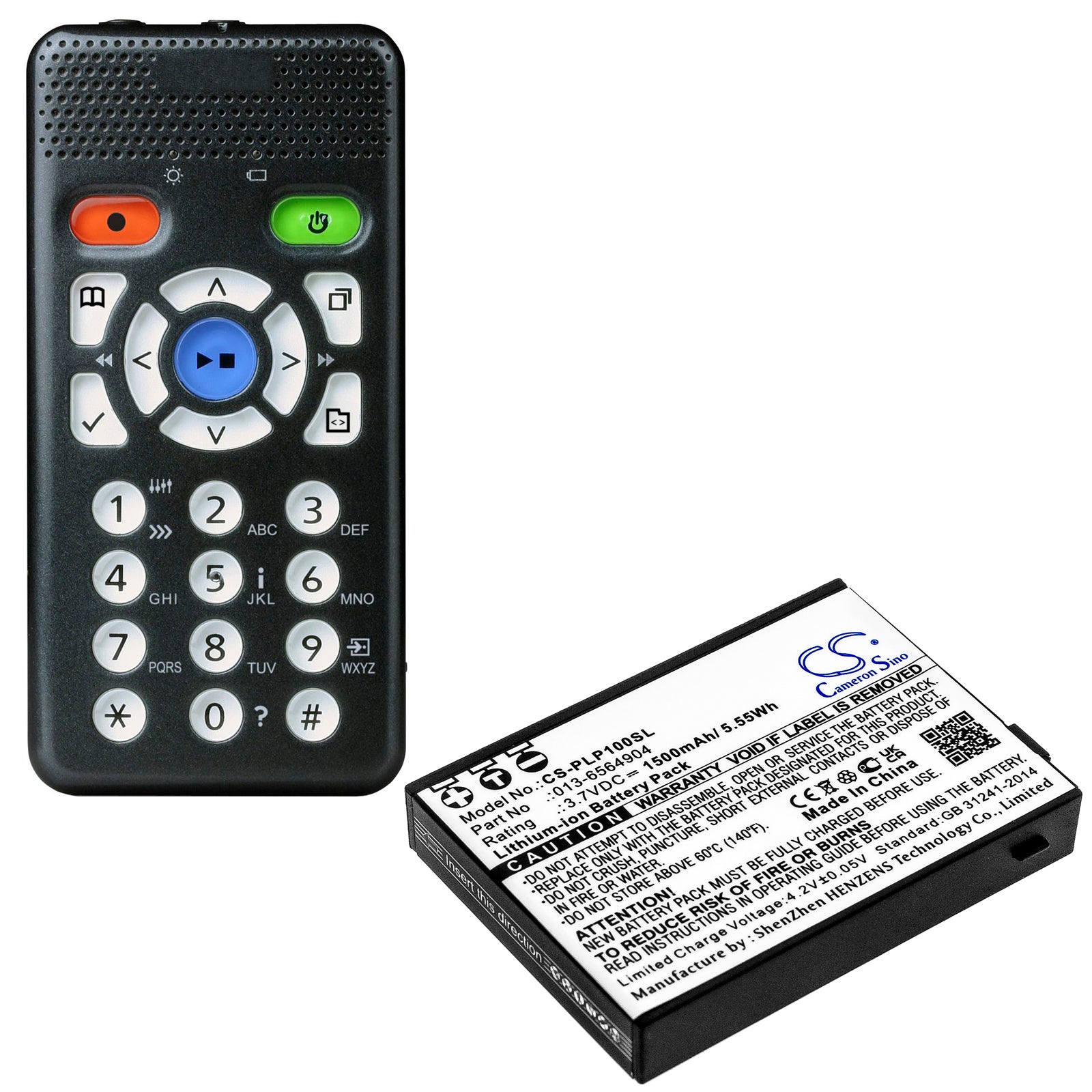 Li-ion Battery fits Plextalk, Pocket Daisy Player Ptp1, Ptp1 3.7V, 1500mAh Media Player Cameron Sino Technology Limited