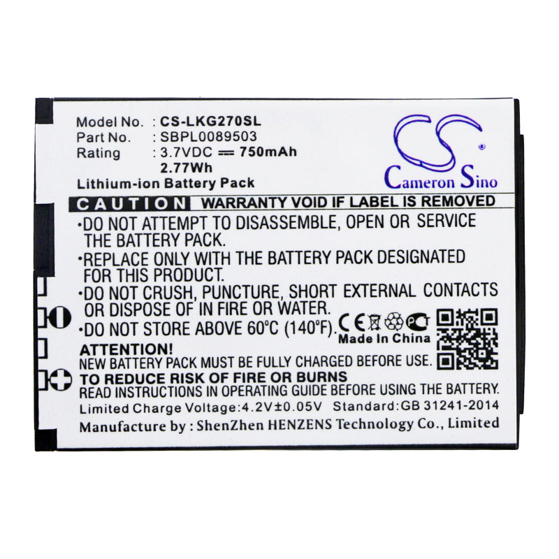Li-Polymer Battery fits Lg, Kg270, Kg275, Kg278 3.7V, 750mAh Communications Cameron Sino Technology Limited (Suspended)