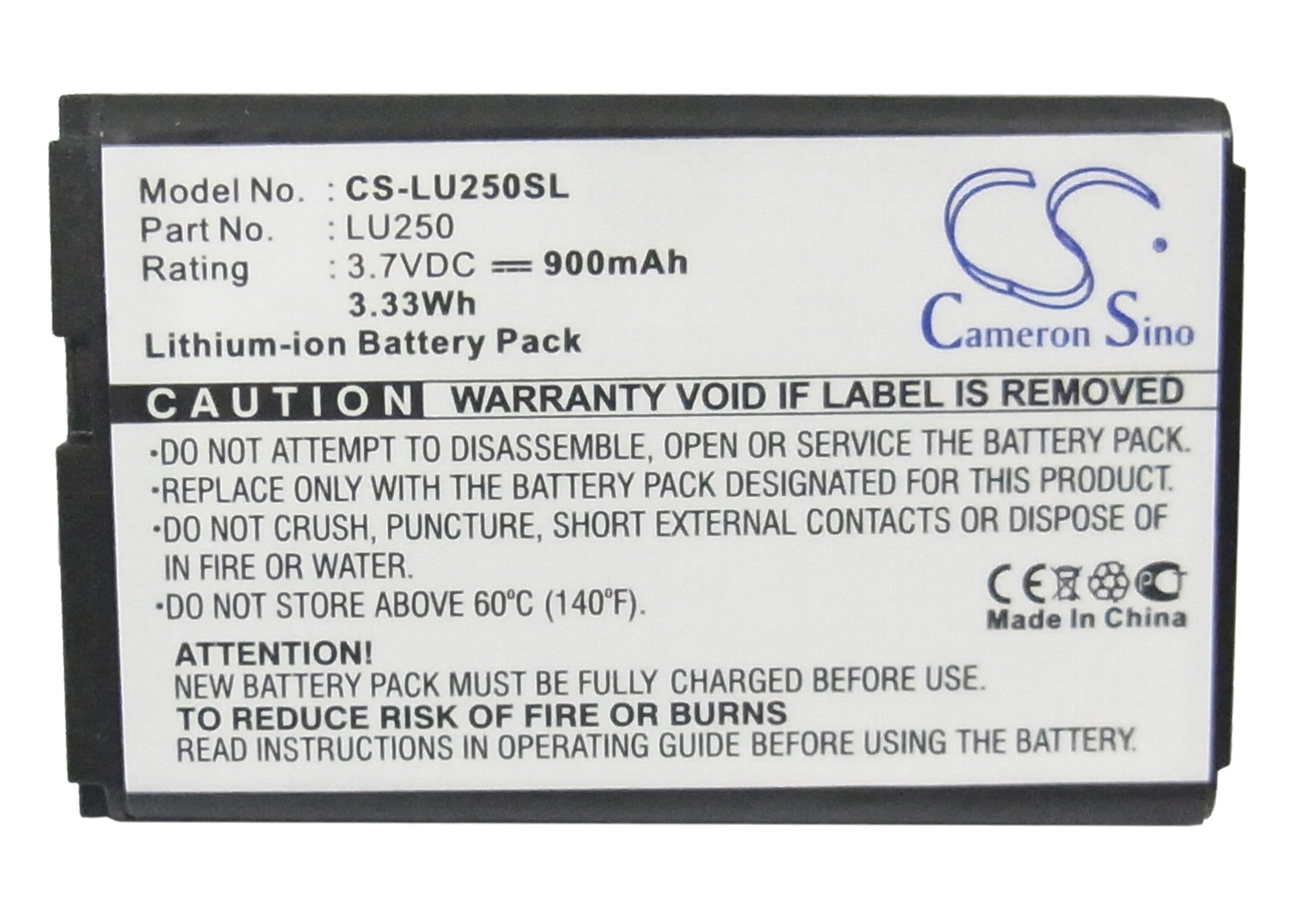 Li-ion Battery fits Lg, U250 3.7V, 900mAh Communications Cameron Sino Technology Limited (Suspended)
