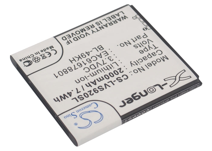 Li-Polymer Battery fits Verizon, Spectrum, Spectrum 4g, Vs920 3.7V, 2000mAh Communications Cameron Sino Technology Limited